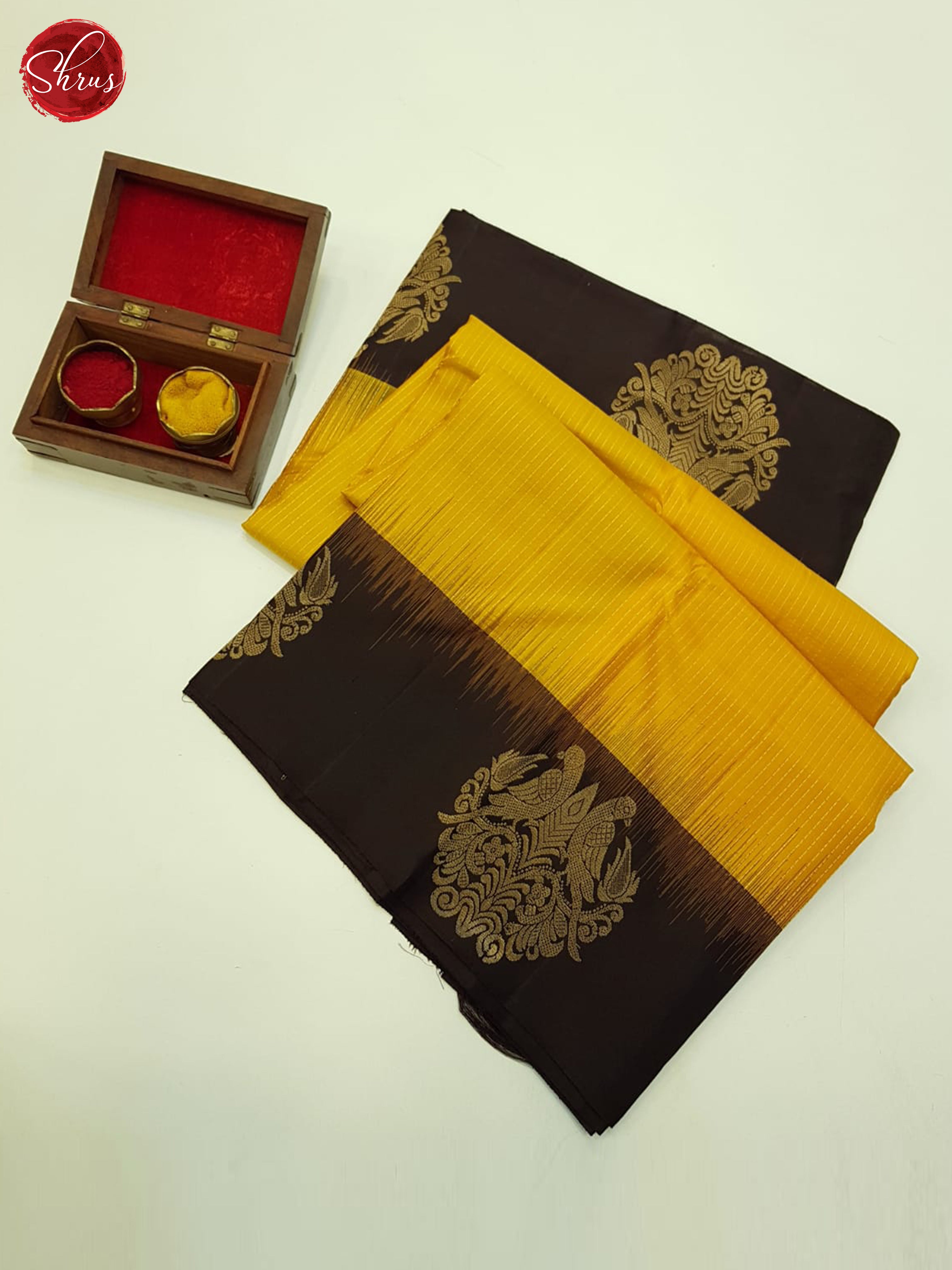 Mustard and Brown - Soft Silk Saree - Shop on ShrusEternity.com