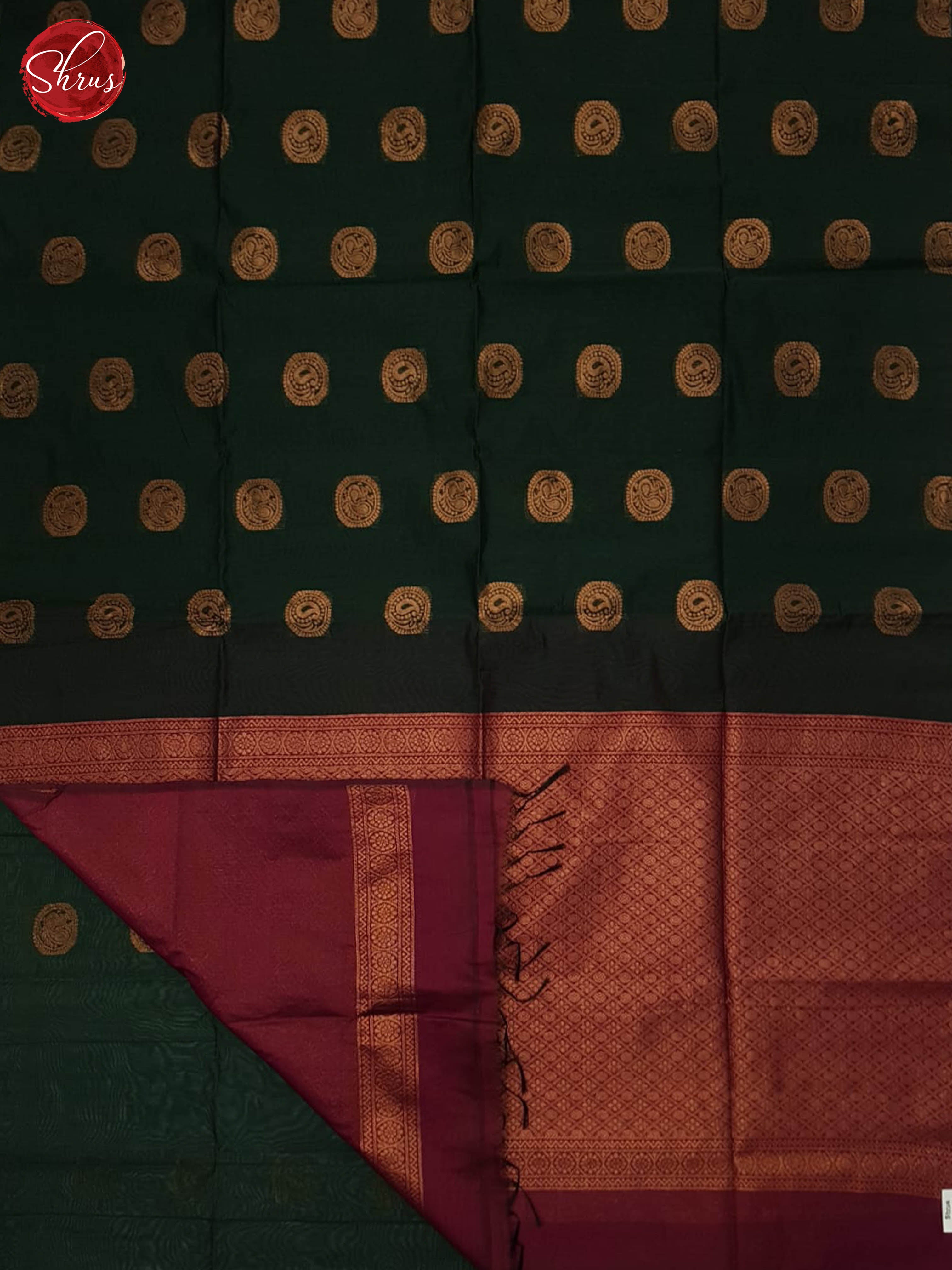 Green And Maroon- Semi Silk Cotton Saree - Shop on ShrusEternity.com
