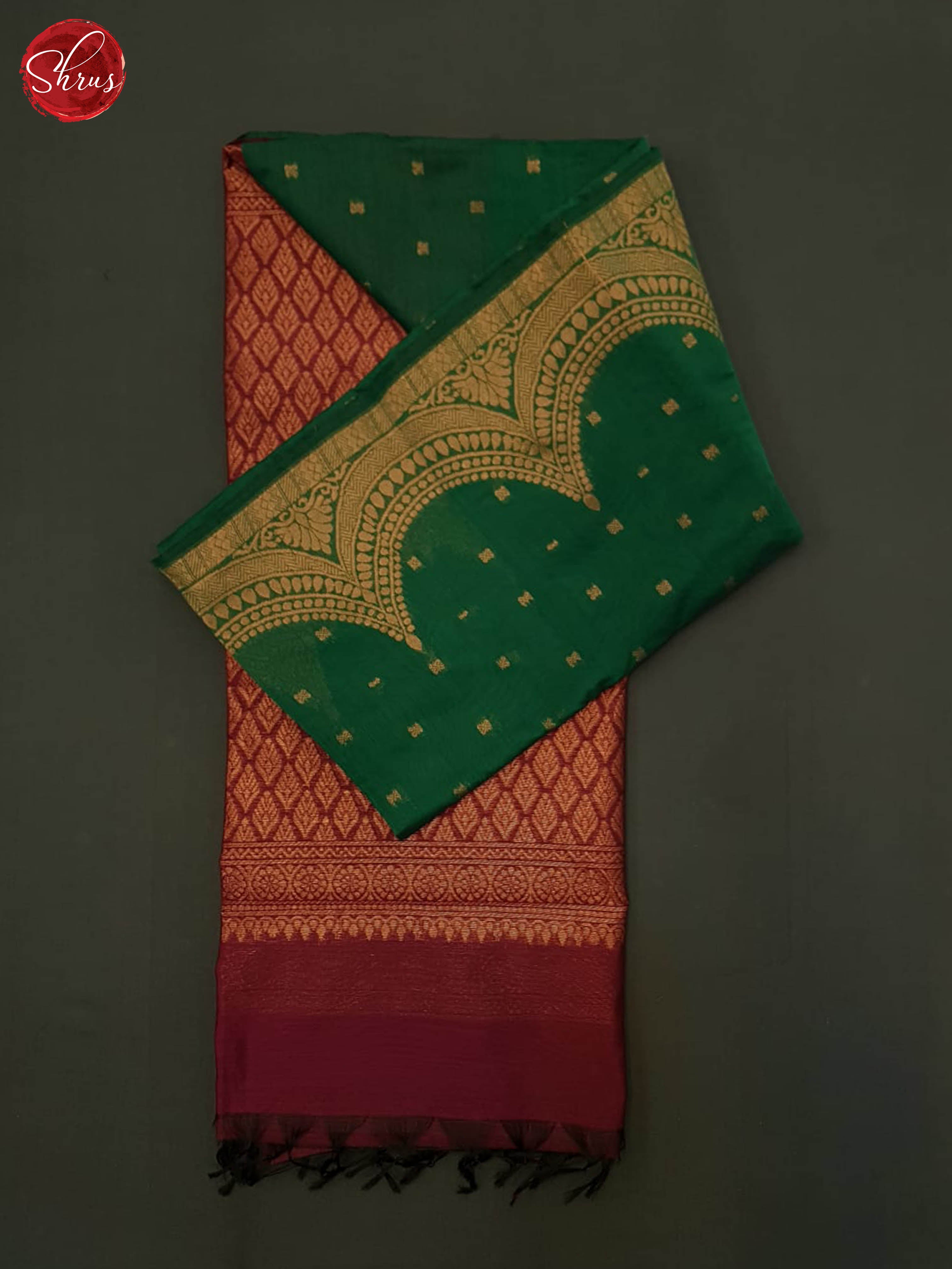 Green And Maroon- Semi Silk Cotton saree - Shop on ShrusEternity.com