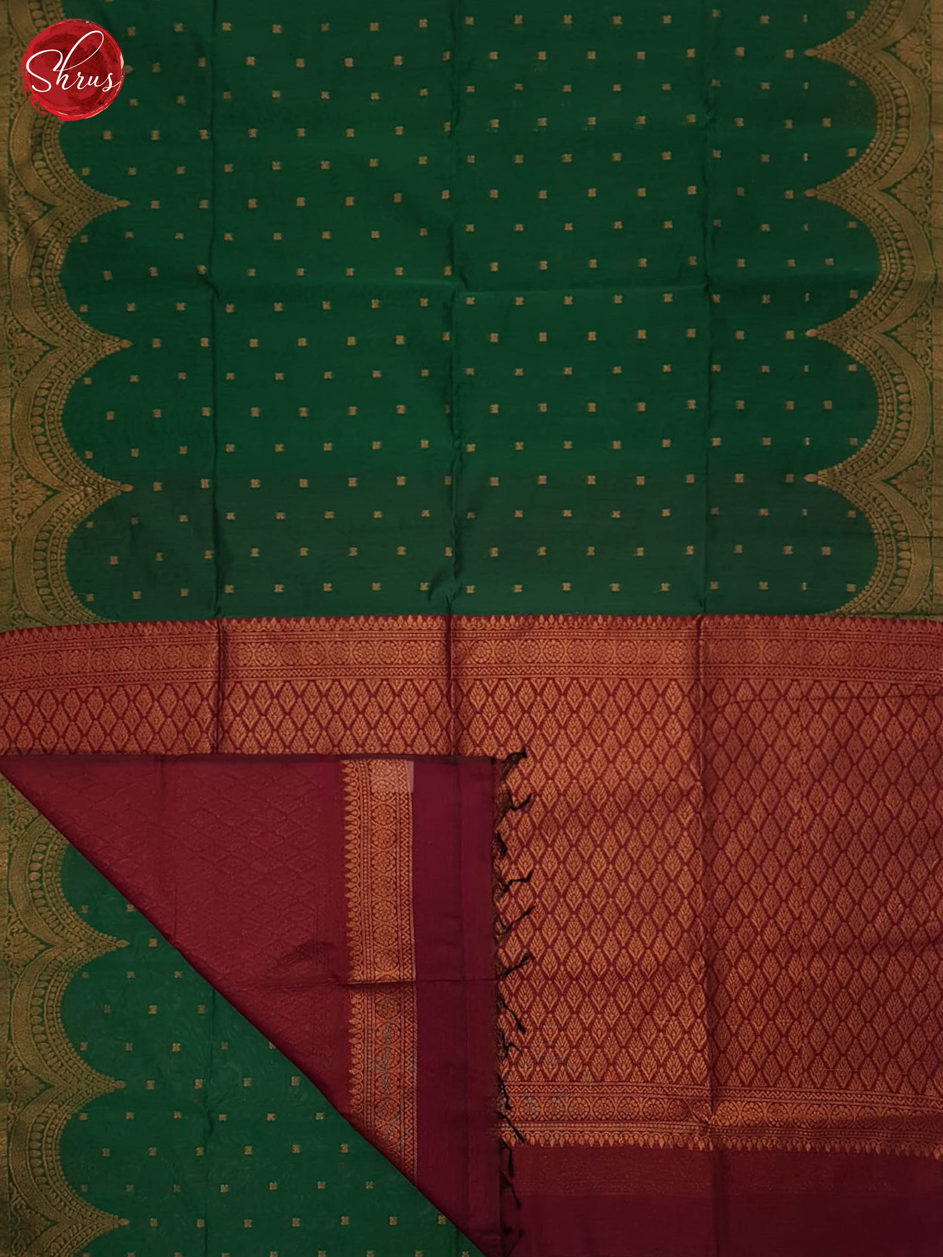 Green And Maroon- Semi Silk Cotton saree - Shop on ShrusEternity.com