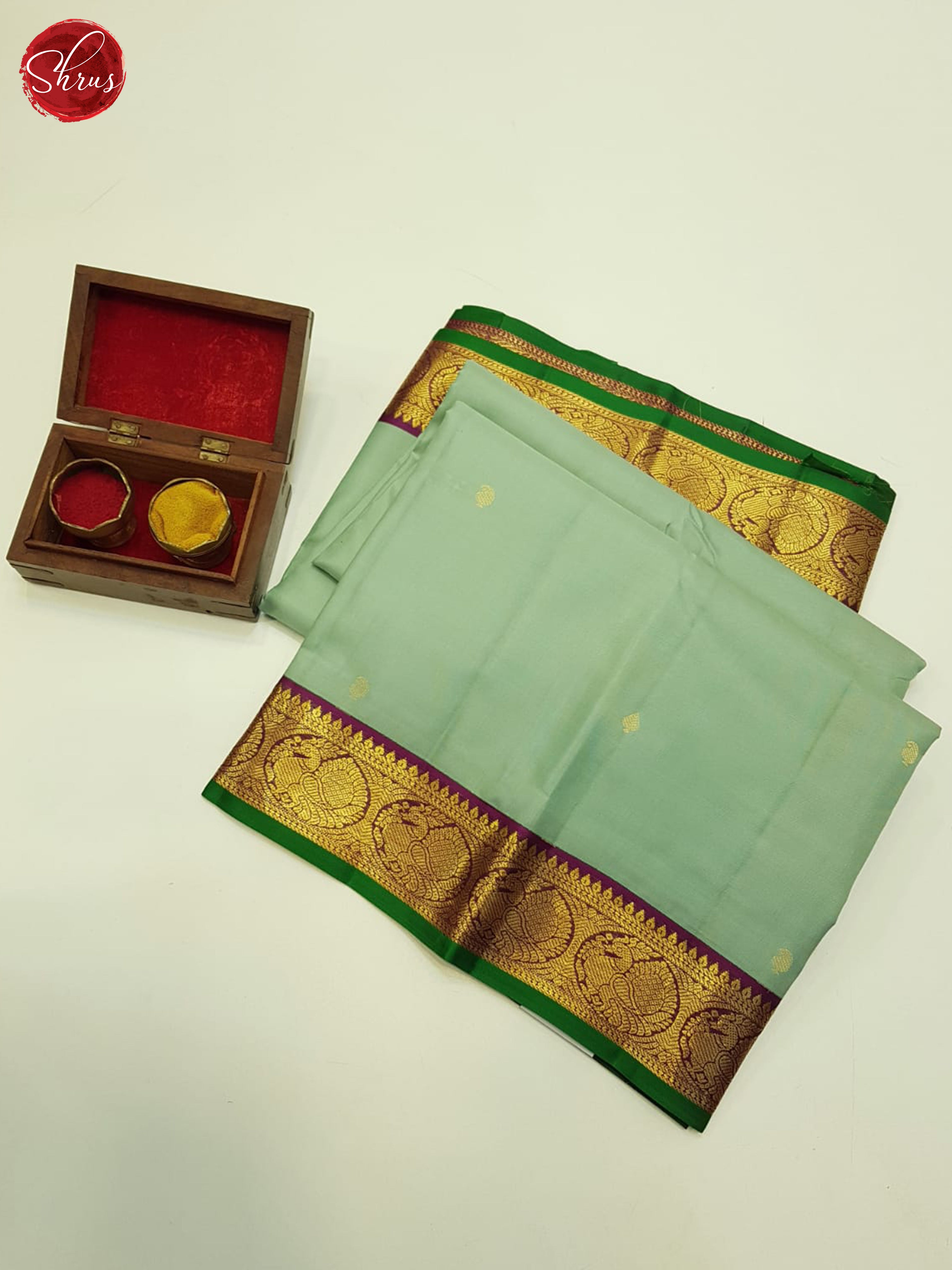 Pastel Green And Wine-Kanchipuram silk saree - Shop on ShrusEternity.com