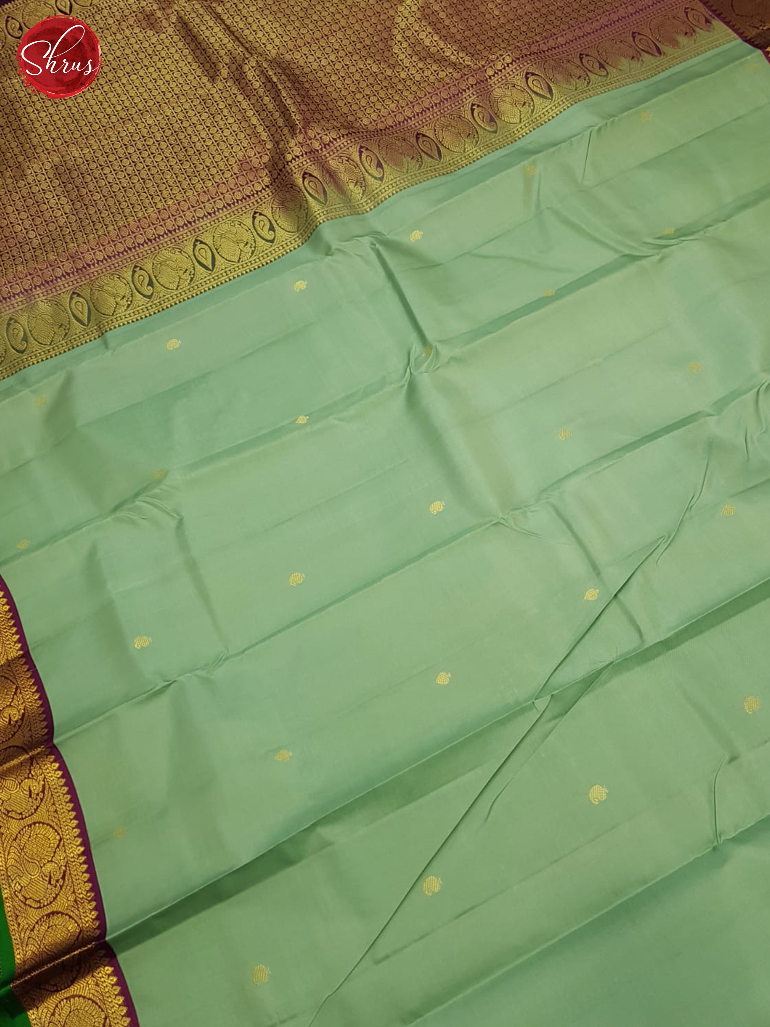 Pastel Green And Wine-Kanchipuram silk saree - Shop on ShrusEternity.com