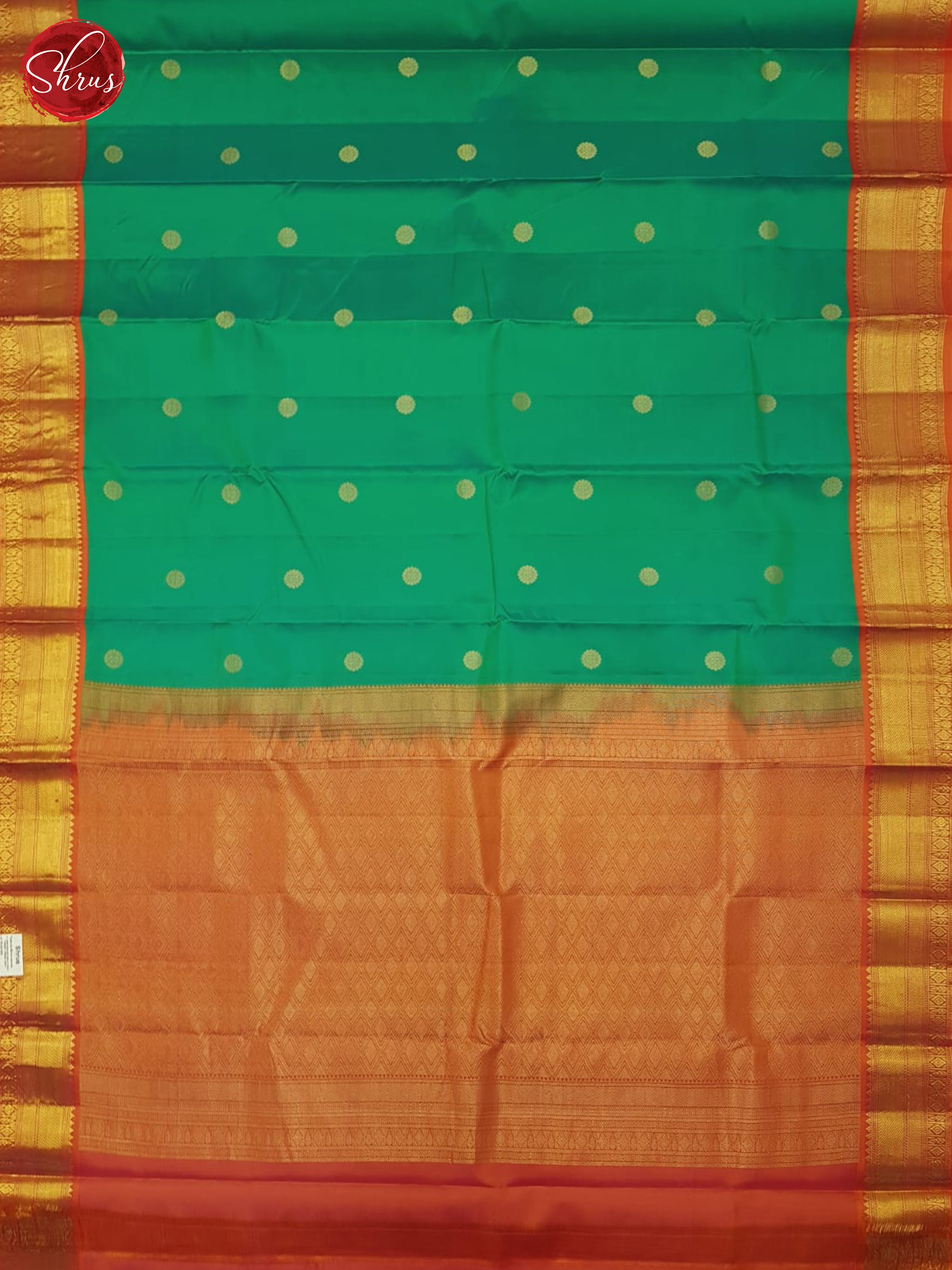 Teal Green And Orangish Pink-Kanchipuram Silk saree - Shop on ShrusEternity.com