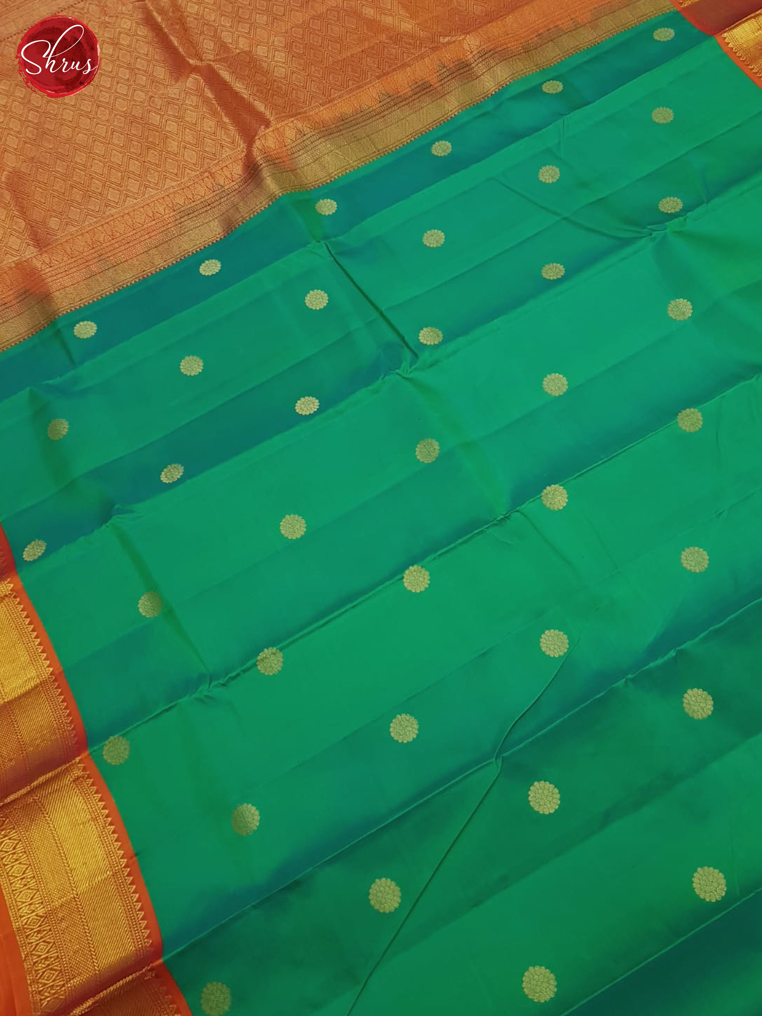 Teal Green And Orangish Pink-Kanchipuram Silk saree - Shop on ShrusEternity.com