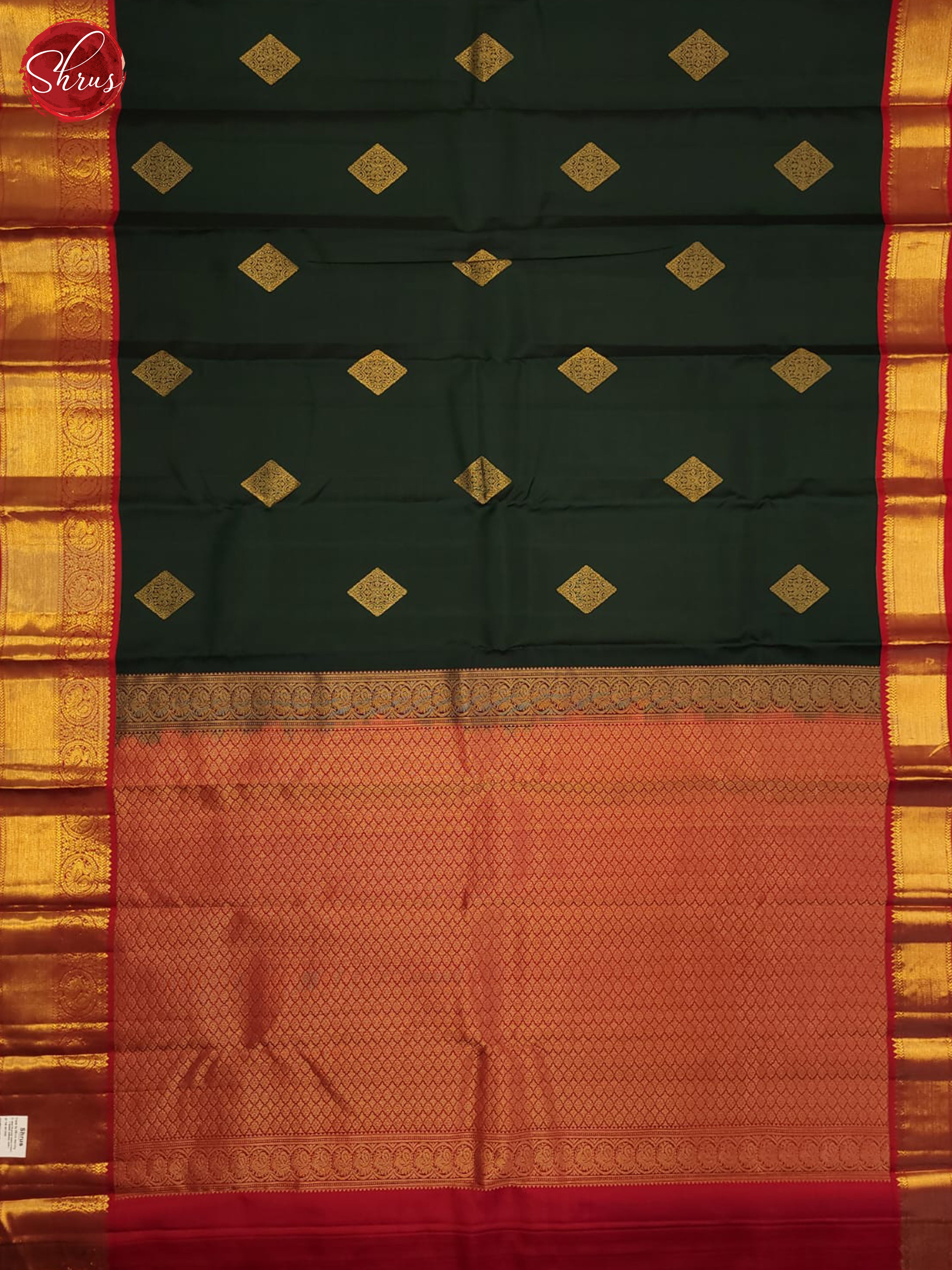 Bottle Green and Red- Kanchipuram silk saree - Shop on ShrusEternity.com