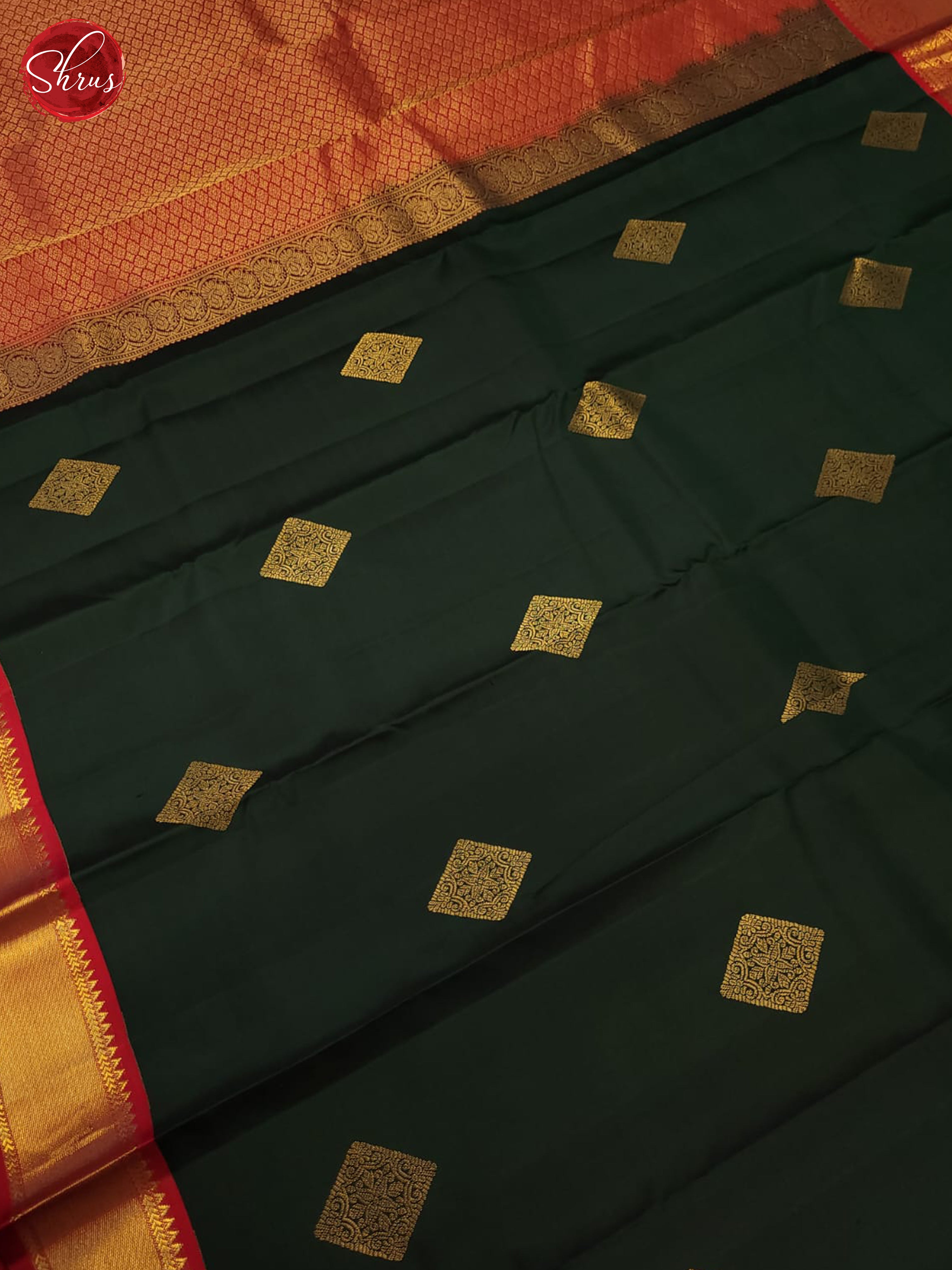 Bottle Green and Red- Kanchipuram silk saree - Shop on ShrusEternity.com