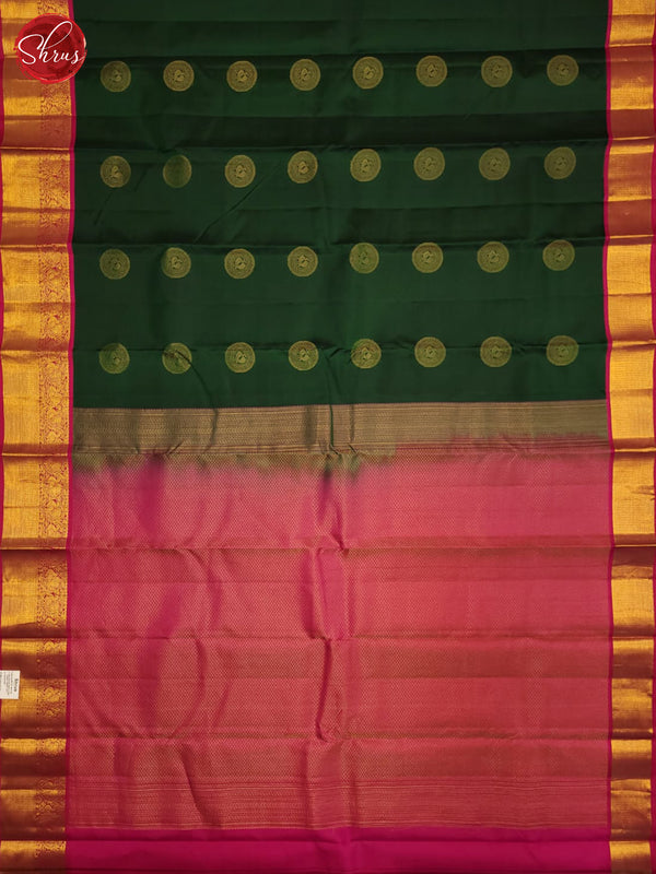 bottle green and pink-Kanchipuram silk saree - Shop on ShrusEternity.com