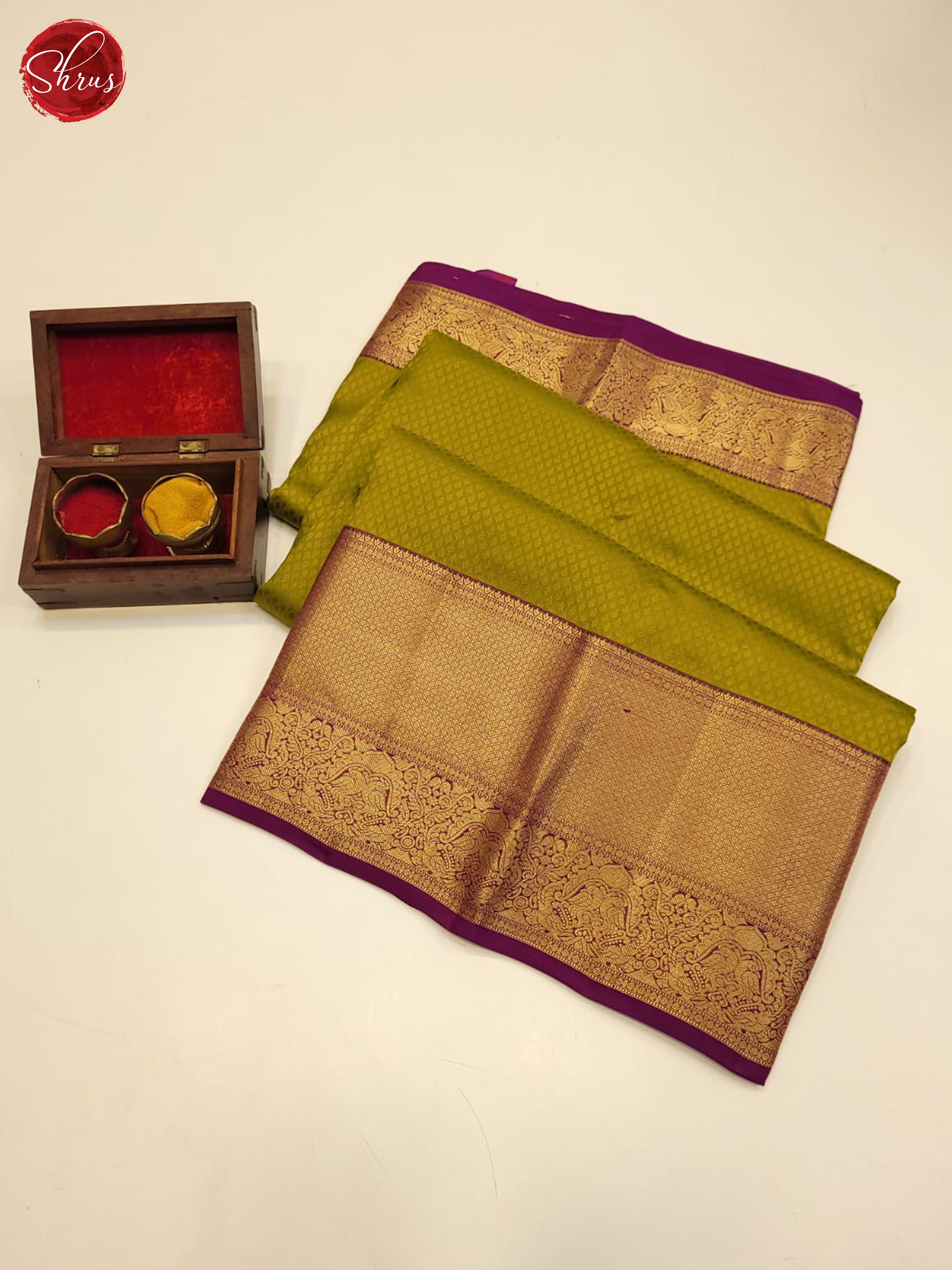 green and violet-Kanchipuram silk saree - Shop on ShrusEternity.com