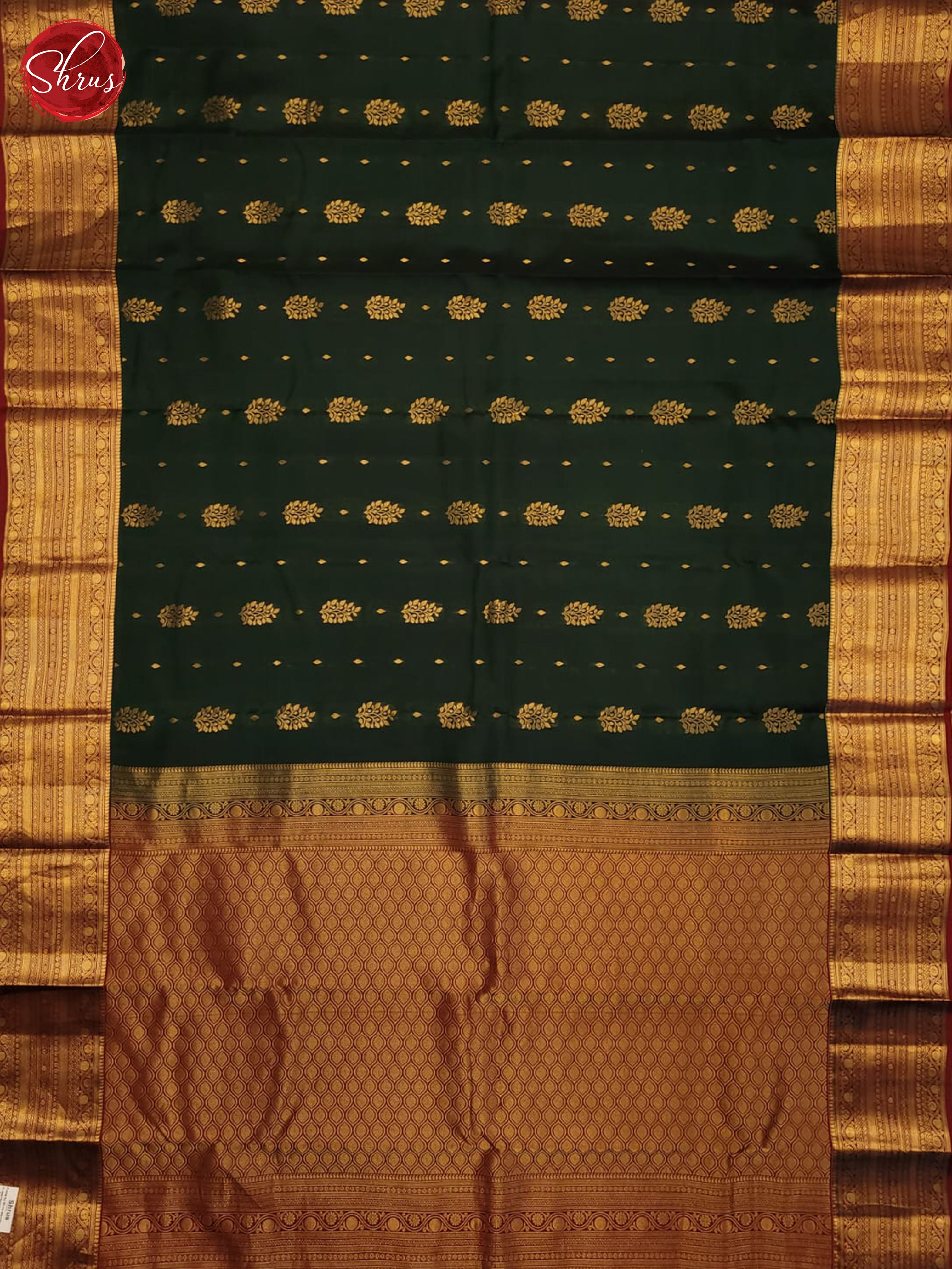 bottle green and maroon- Kanchipuram half- Pure Silk Saree - Shop on ShrusEternity.com