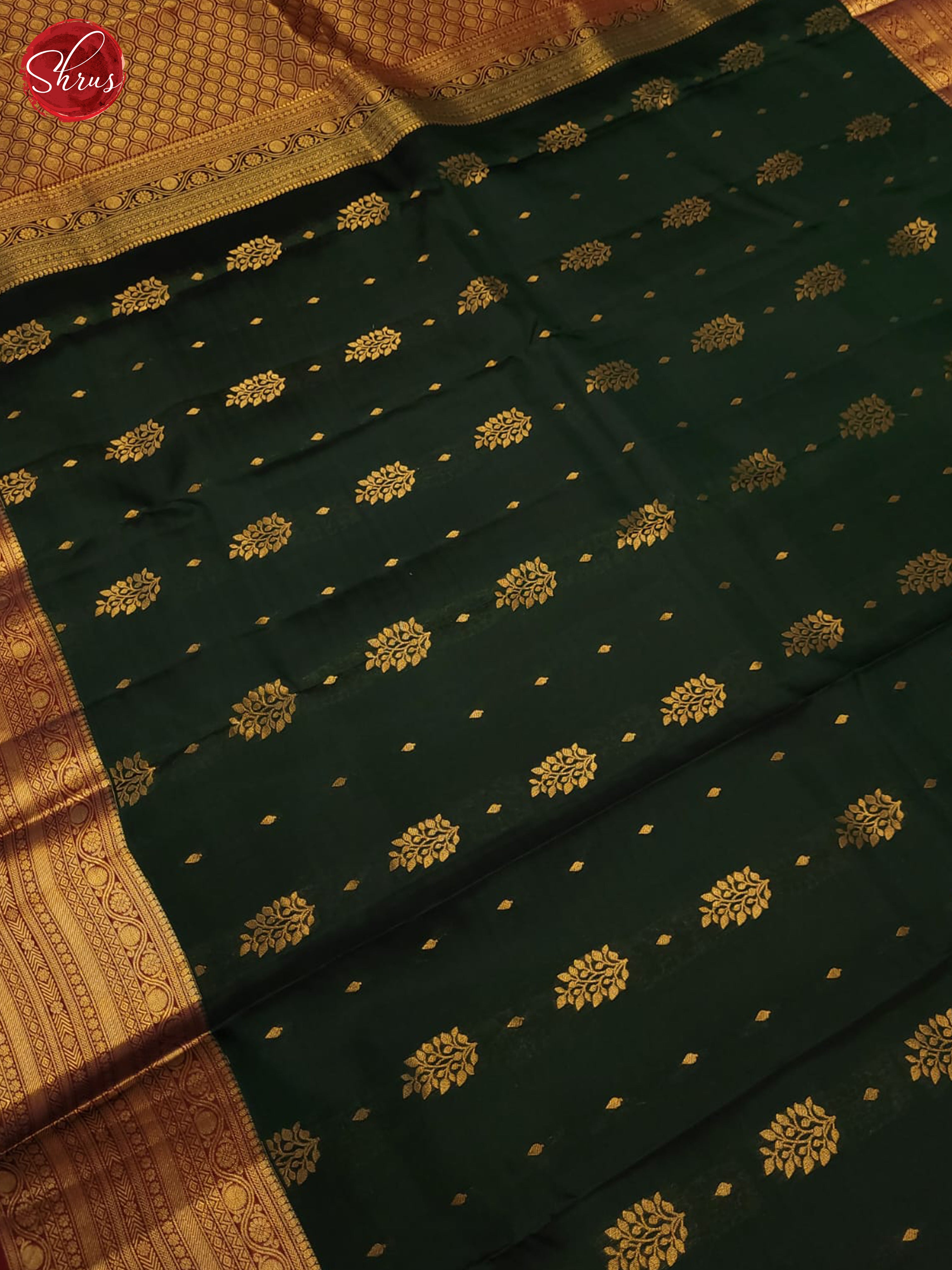 bottle green and maroon- Kanchipuram half- Pure Silk Saree - Shop on ShrusEternity.com