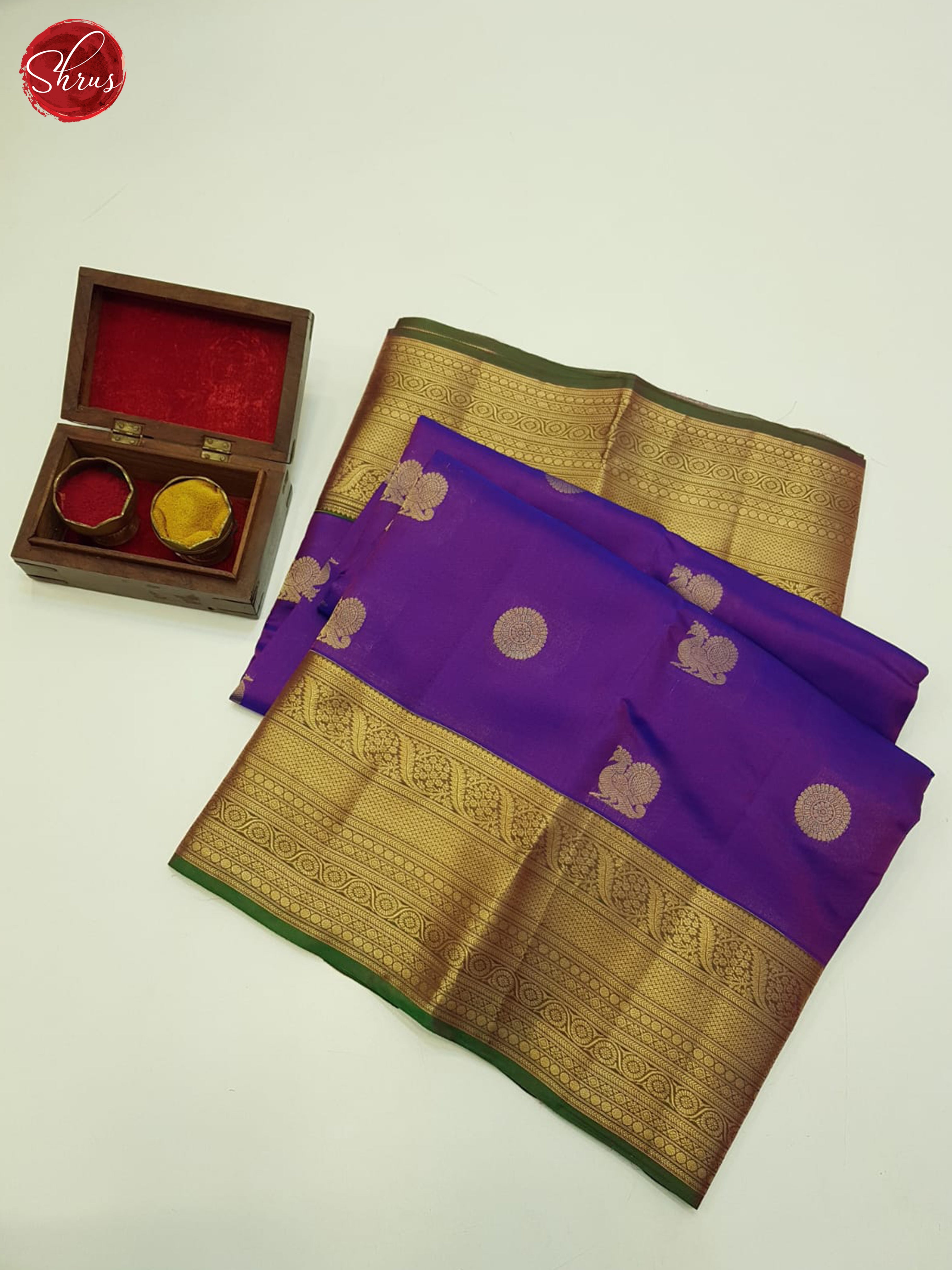 Purple And Green- Kanchipuram Half-pure Silk Saree - Shop on ShrusEternity.com