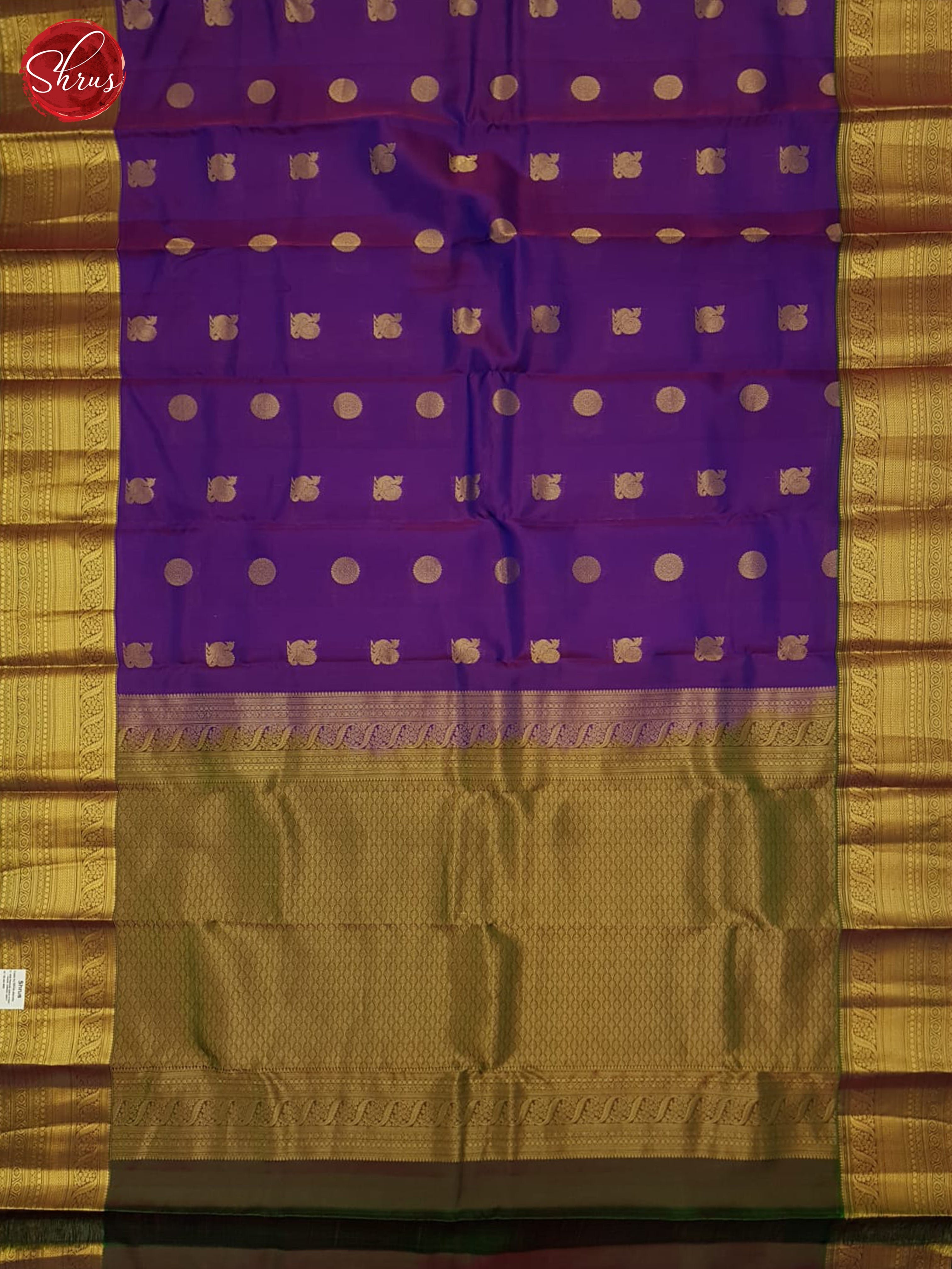 Purple And Green- Kanchipuram Half-pure Silk Saree - Shop on ShrusEternity.com