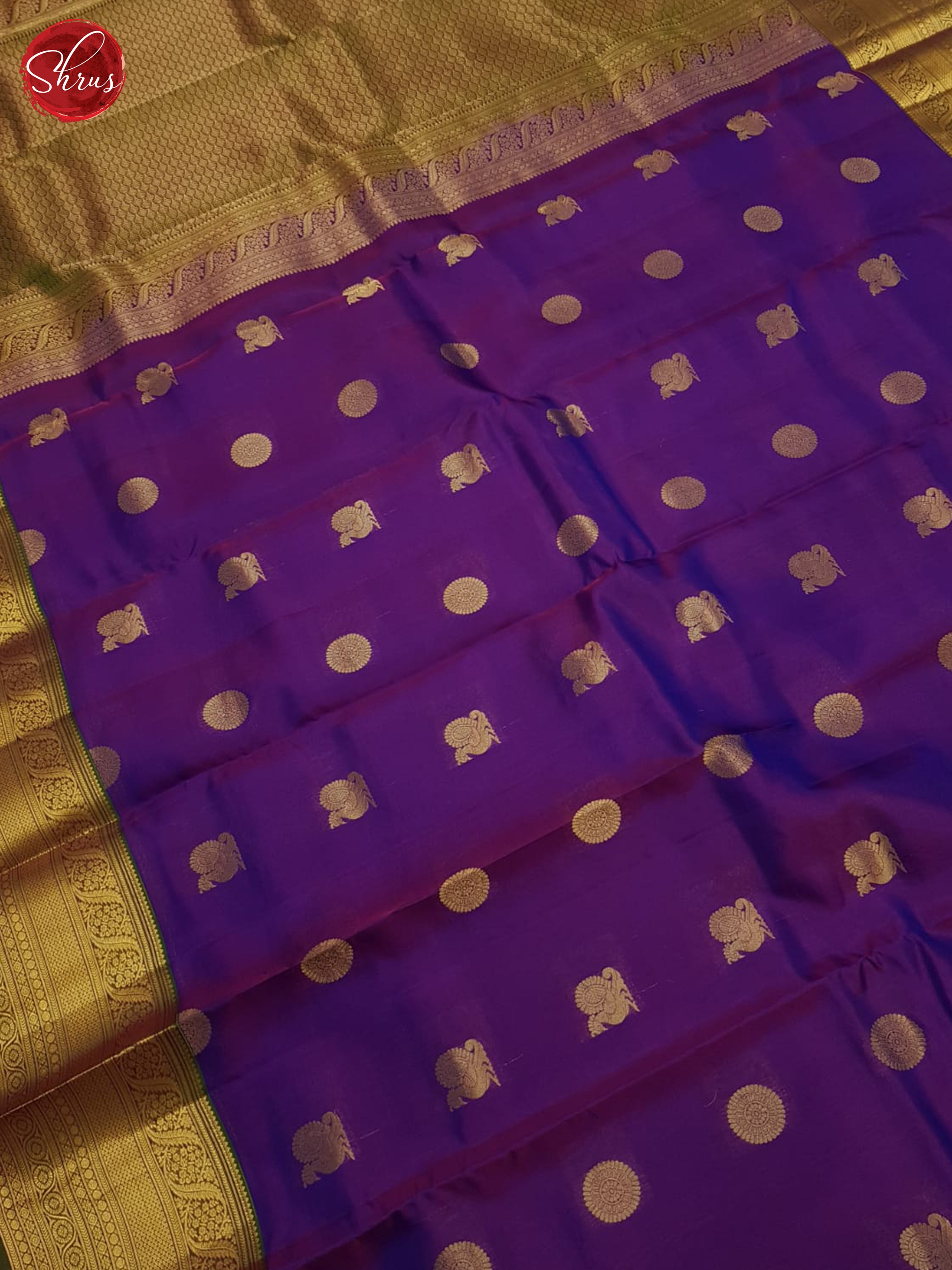 Purple And Green- Kanchipuram Half-pure Silk Saree - Shop on ShrusEternity.com