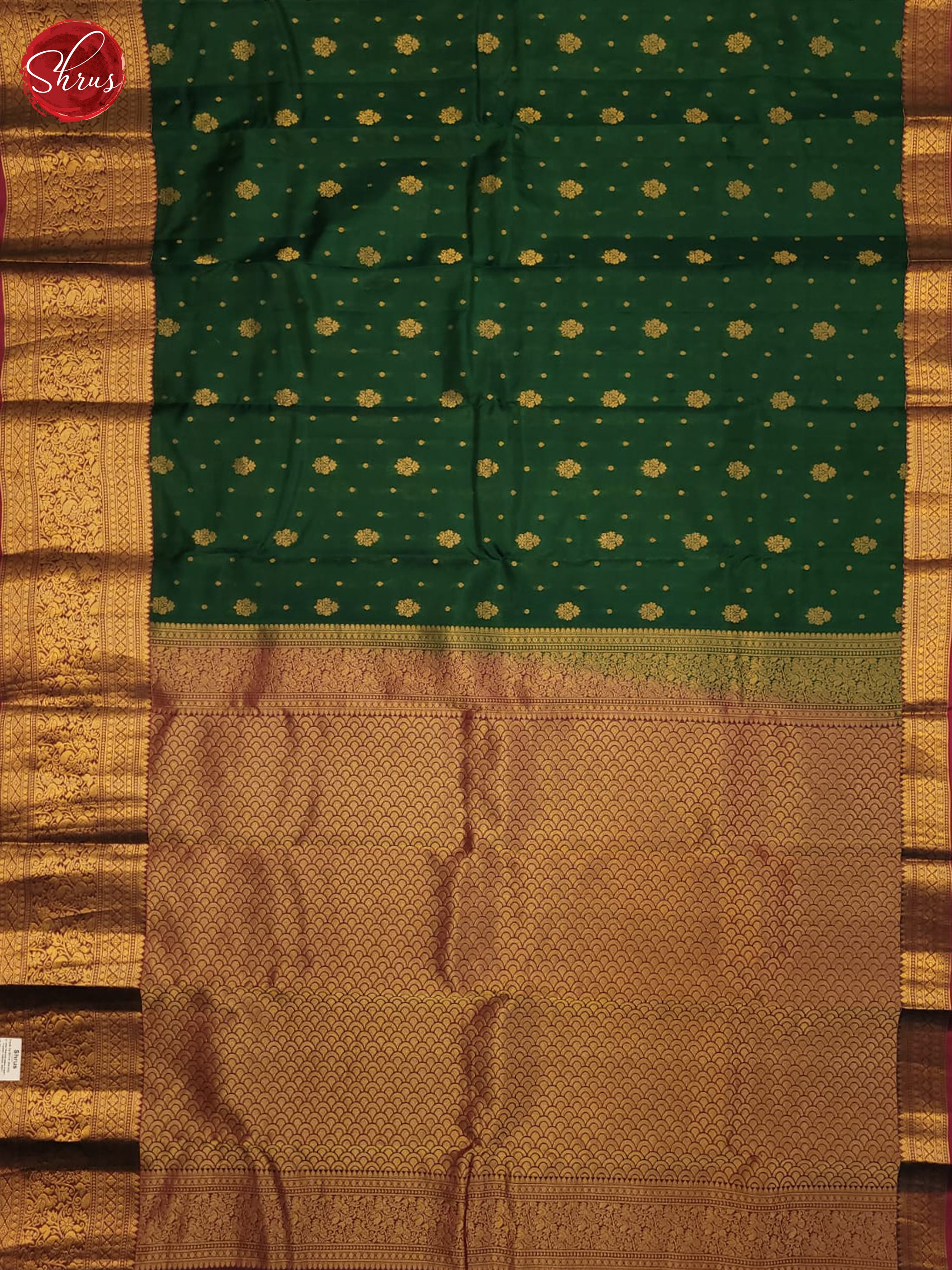 bottle green and pink- Kanchipuram Half pure Silk Saree - Shop on ShrusEternity.com