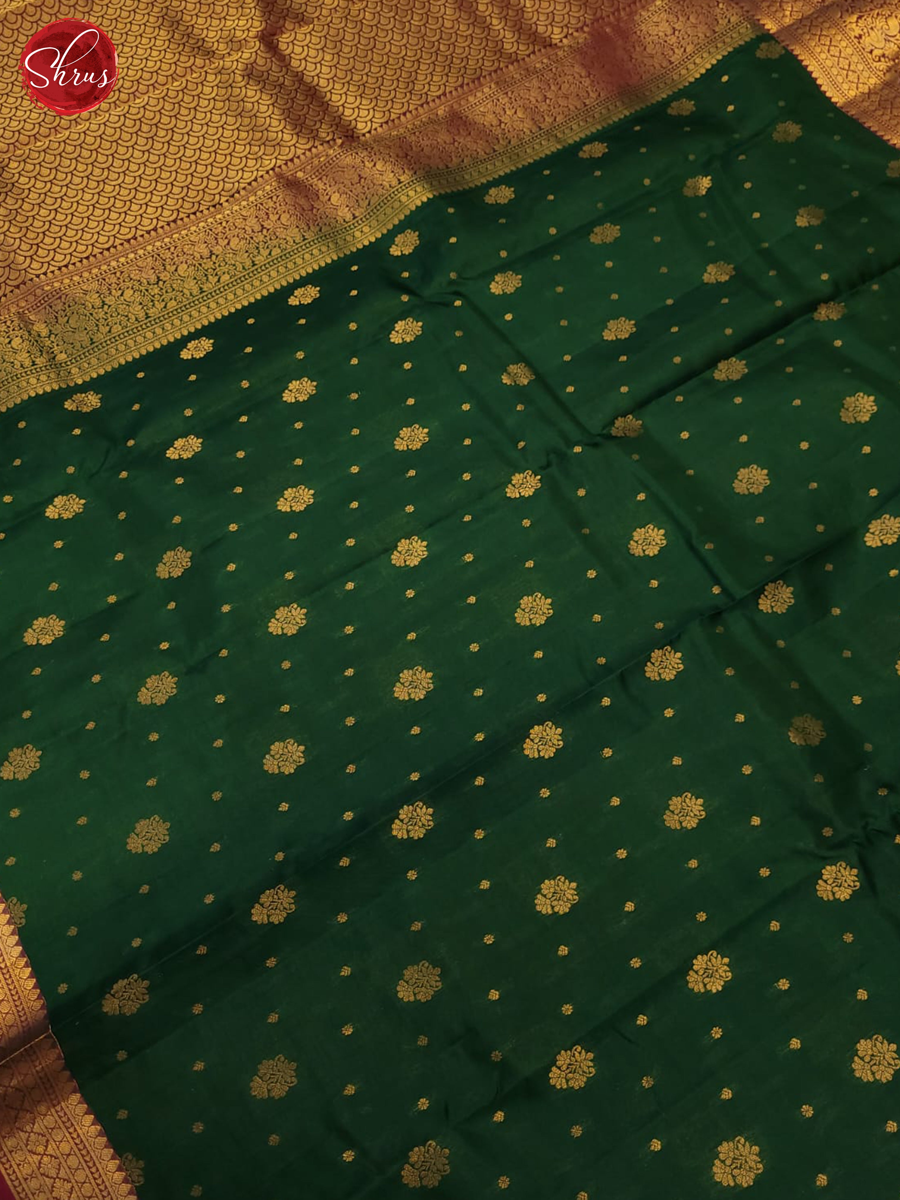 bottle green and pink- Kanchipuram Half pure Silk Saree - Shop on ShrusEternity.com