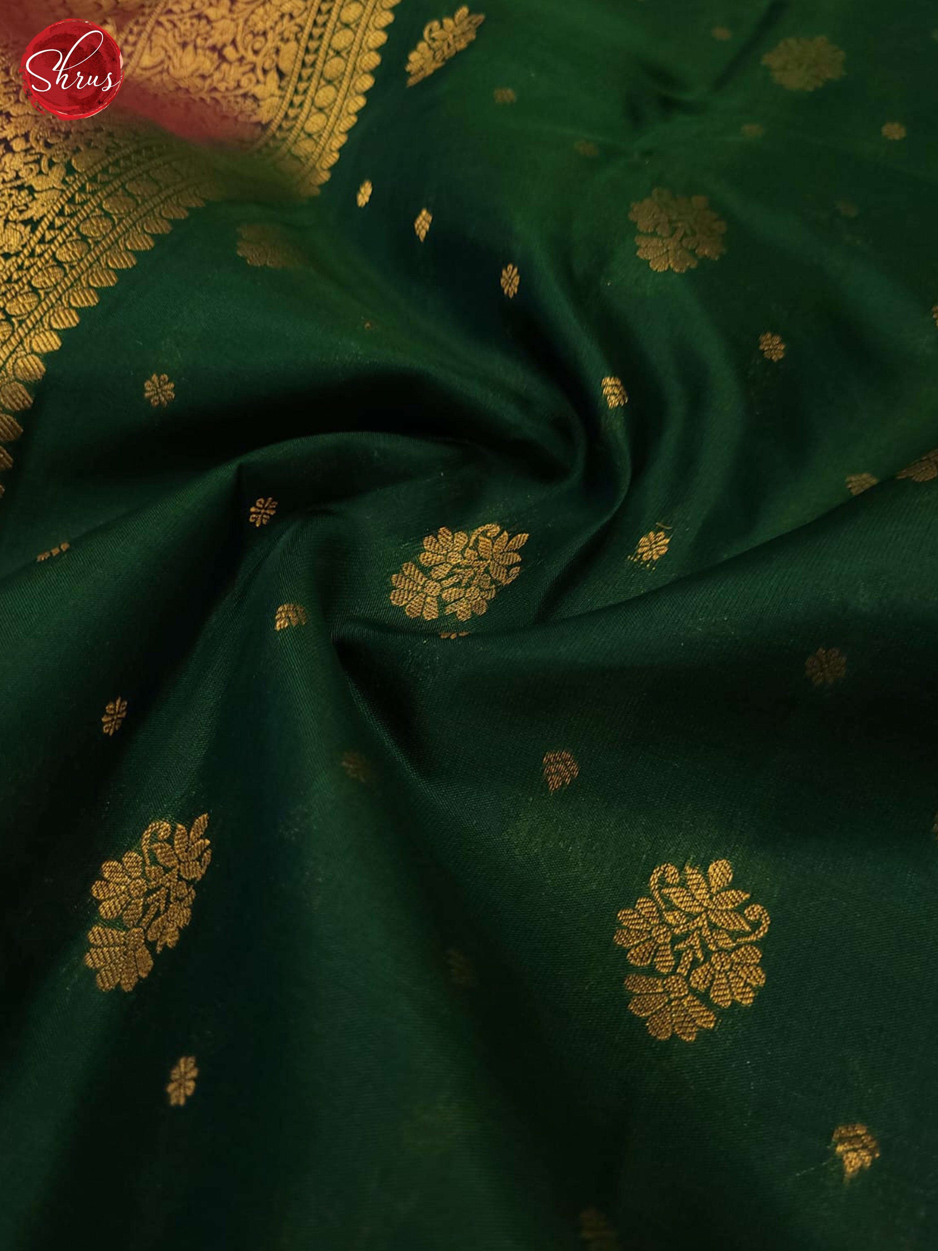 bottle green and pink- Kanchipuram Half pure Silk Saree - Shop on ShrusEternity.com