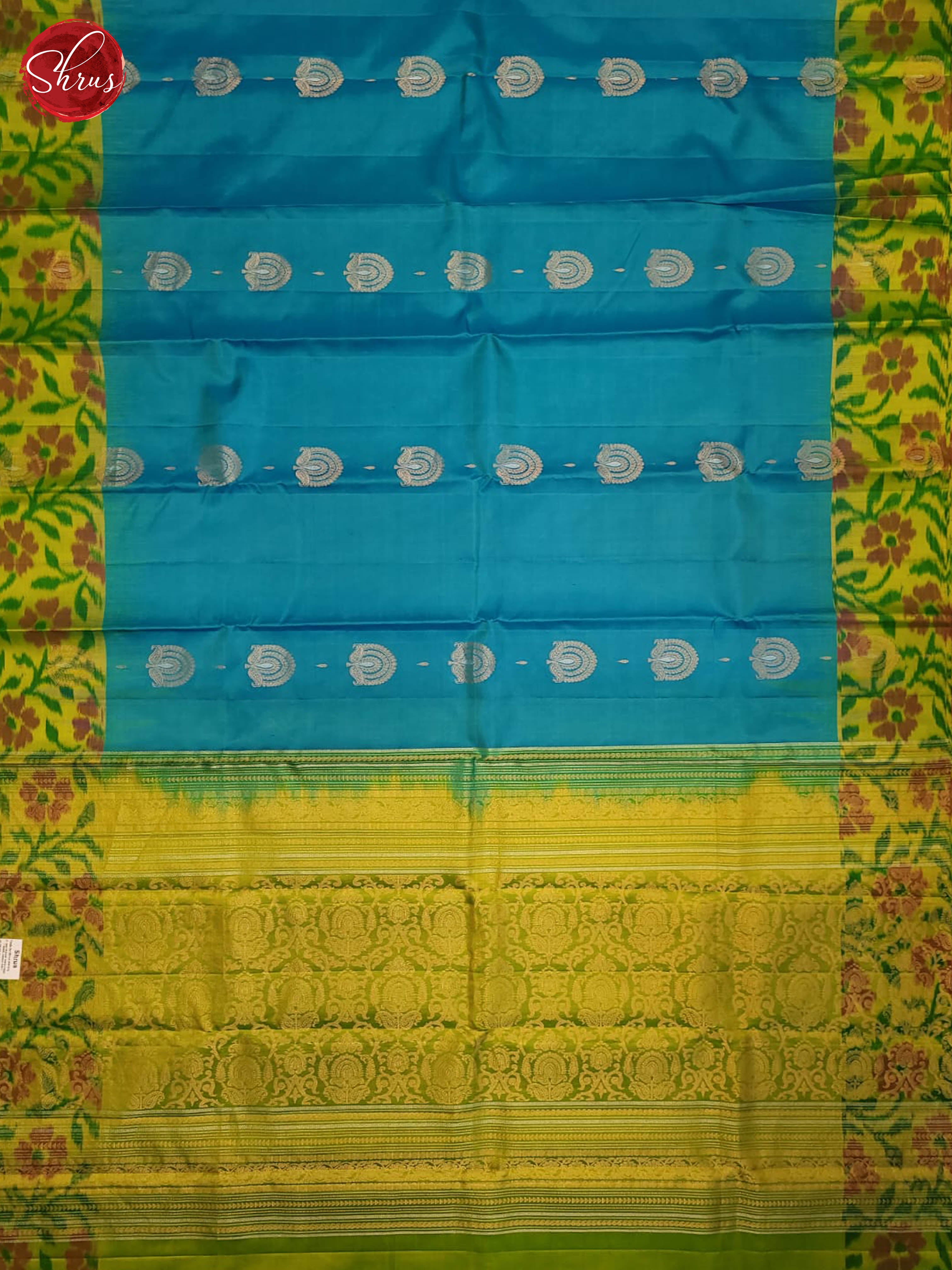 Teal & Parrot Green - Soft Silk Saree with Ikkat Print on both borders - Shop on ShrusEternity.com