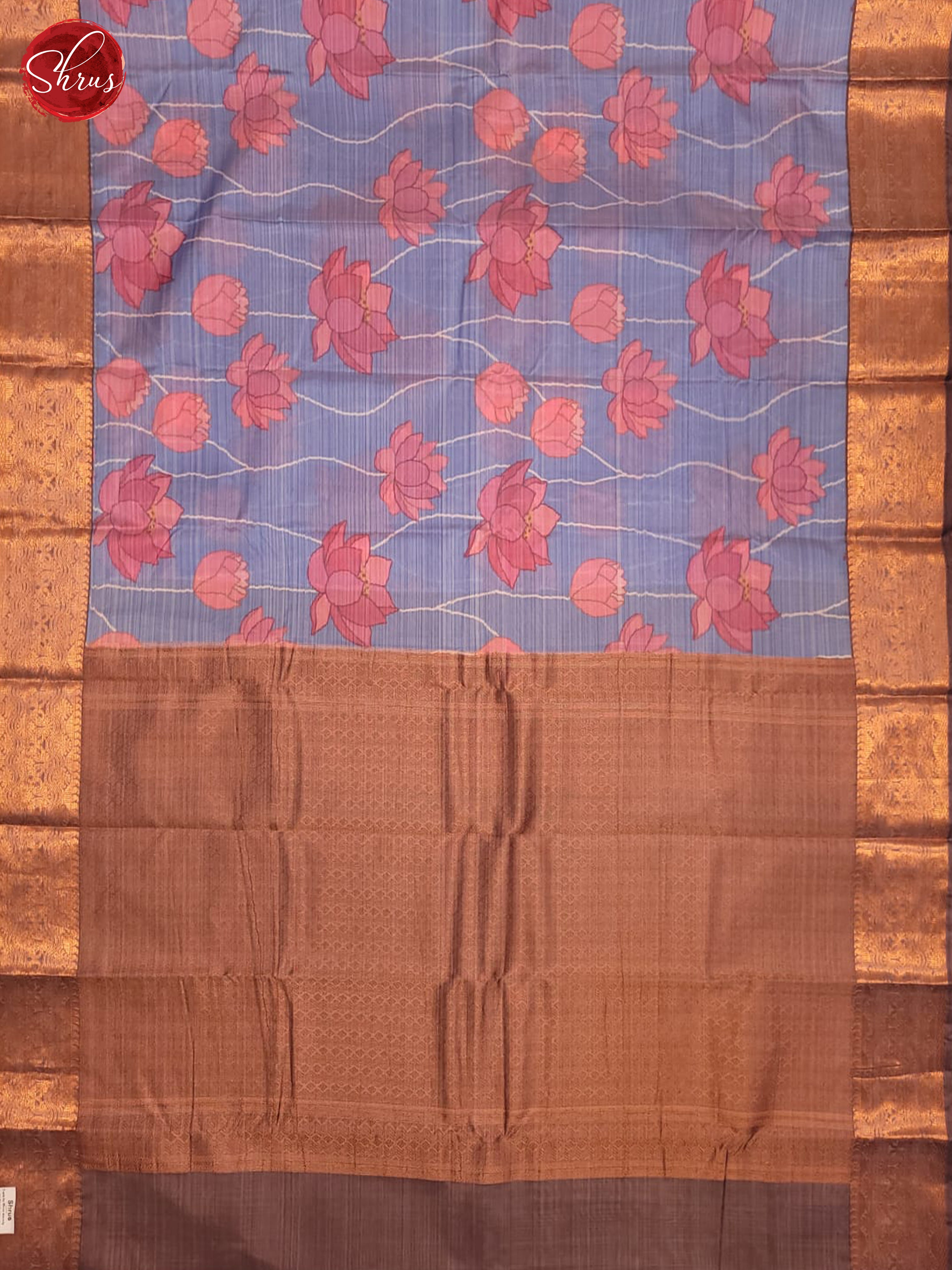 blue and Grey-kanchipuram half-pure silk saree - Shop on ShrusEternity.com