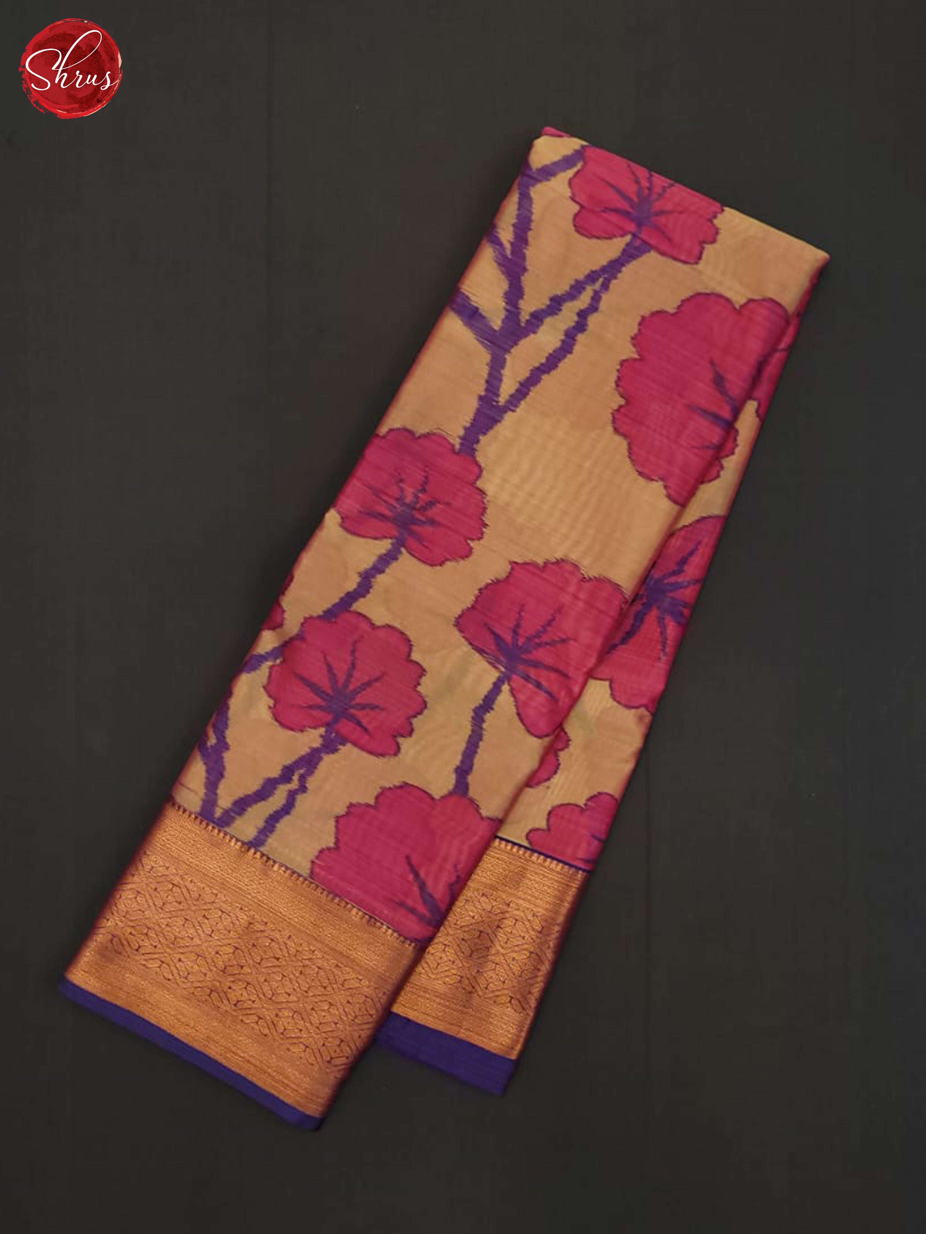 beige and violet- Kanchipuram half-pure Silk Saree - Shop on ShrusEternity.com