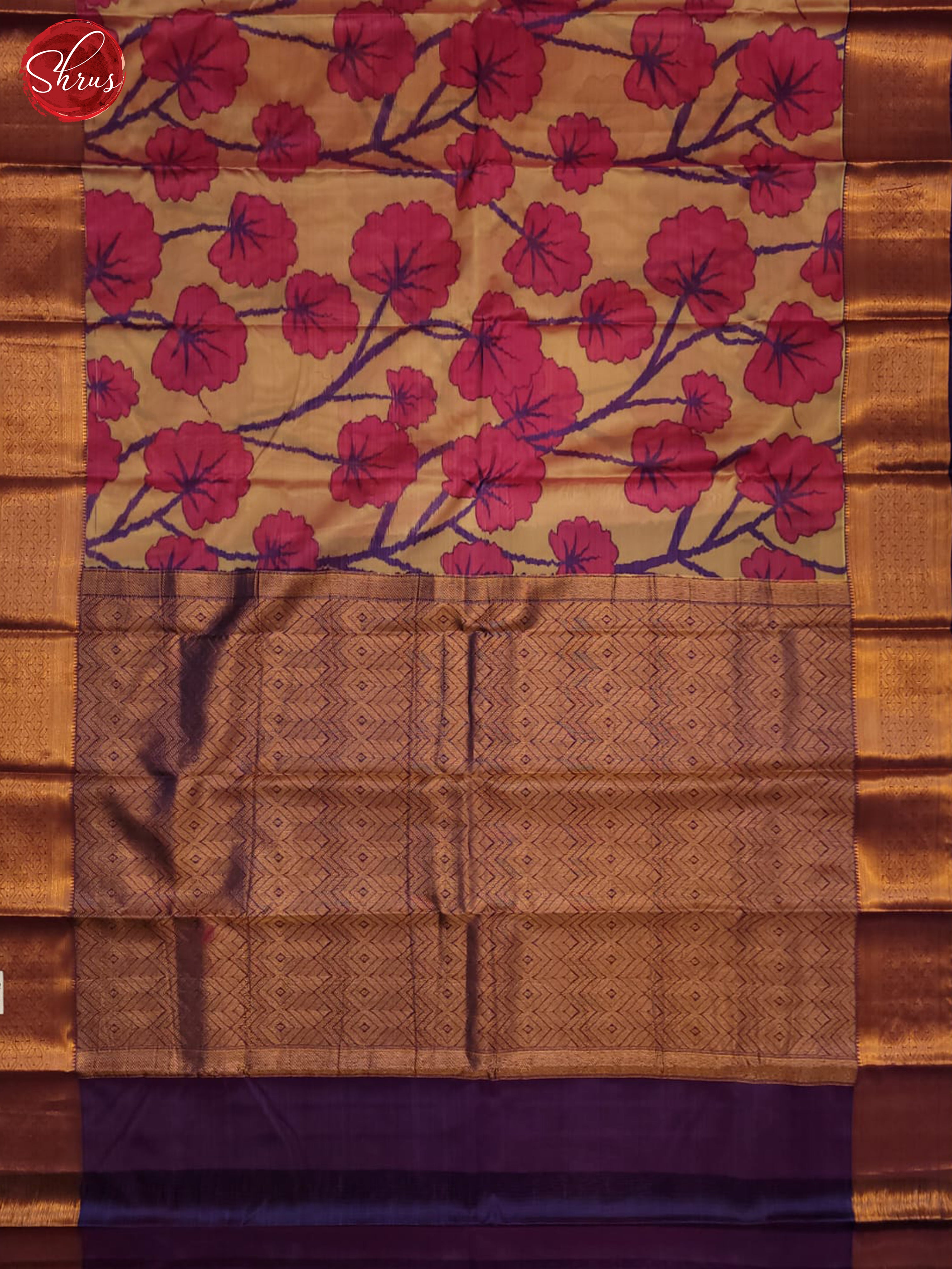 beige and violet- Kanchipuram half-pure Silk Saree - Shop on ShrusEternity.com