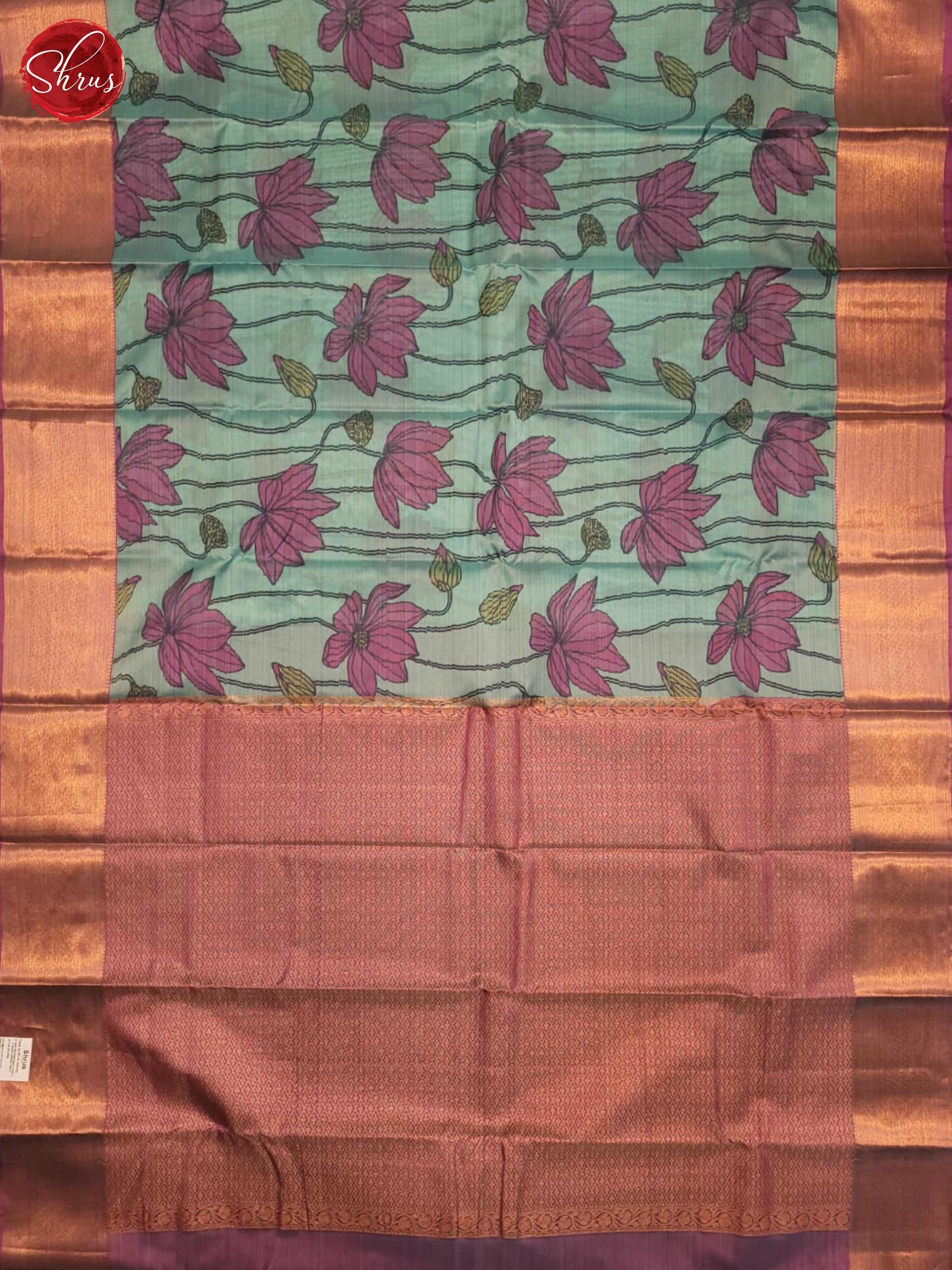 Blue and lavender- Kanchipuram half-pure Silk Saree - Shop on ShrusEternity.com