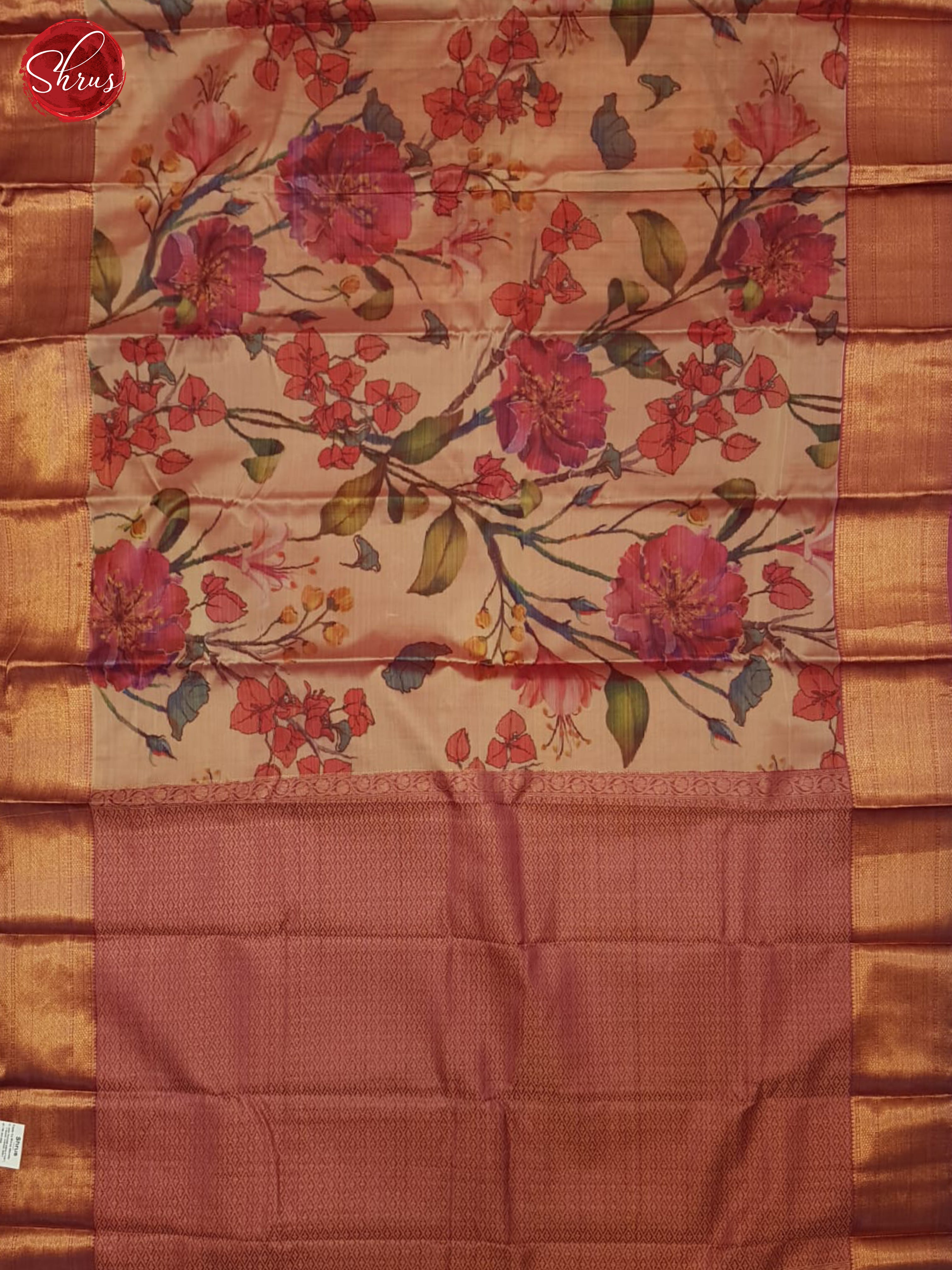 Peachish Pink & Pink- kanchipuram half-pure silk saree - Shop on ShrusEternity.com