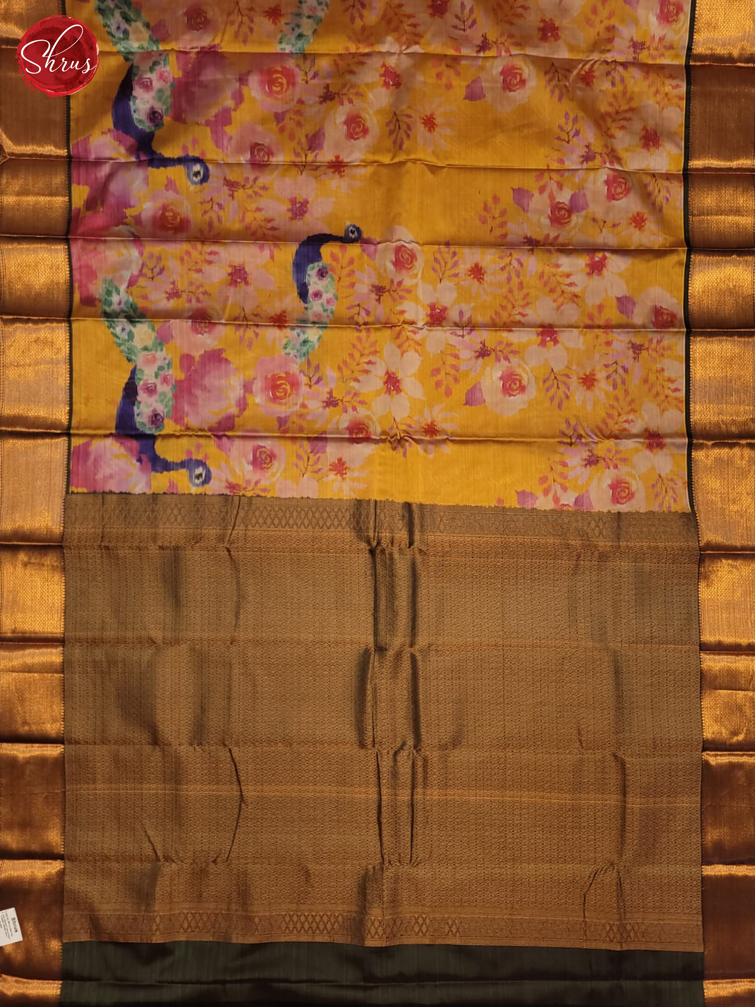 Mustard & Grey - Kanchipuram half-pure Silk Saree - Shop on ShrusEternity.com