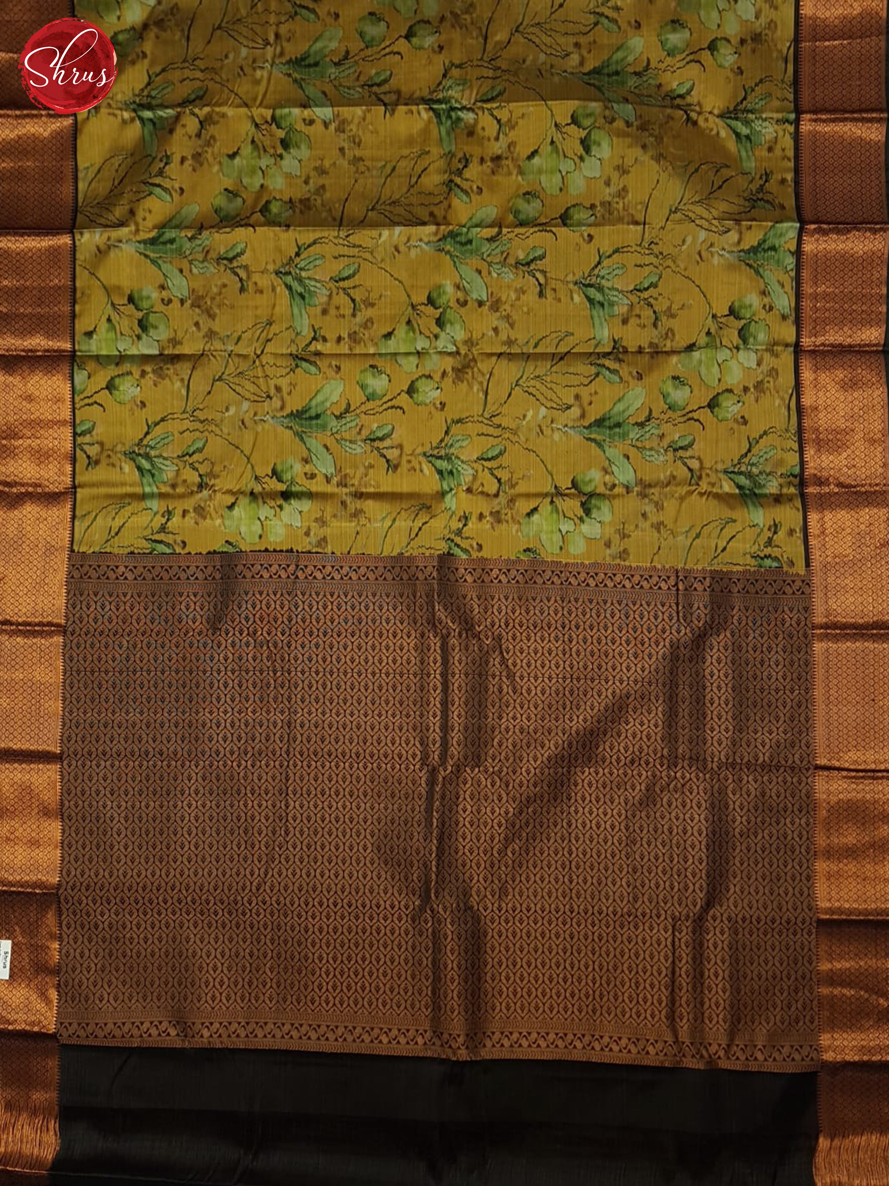 Dull Gold And Black- Kanchipuram Half-pure Silk Saree - Shop on ShrusEternity.com