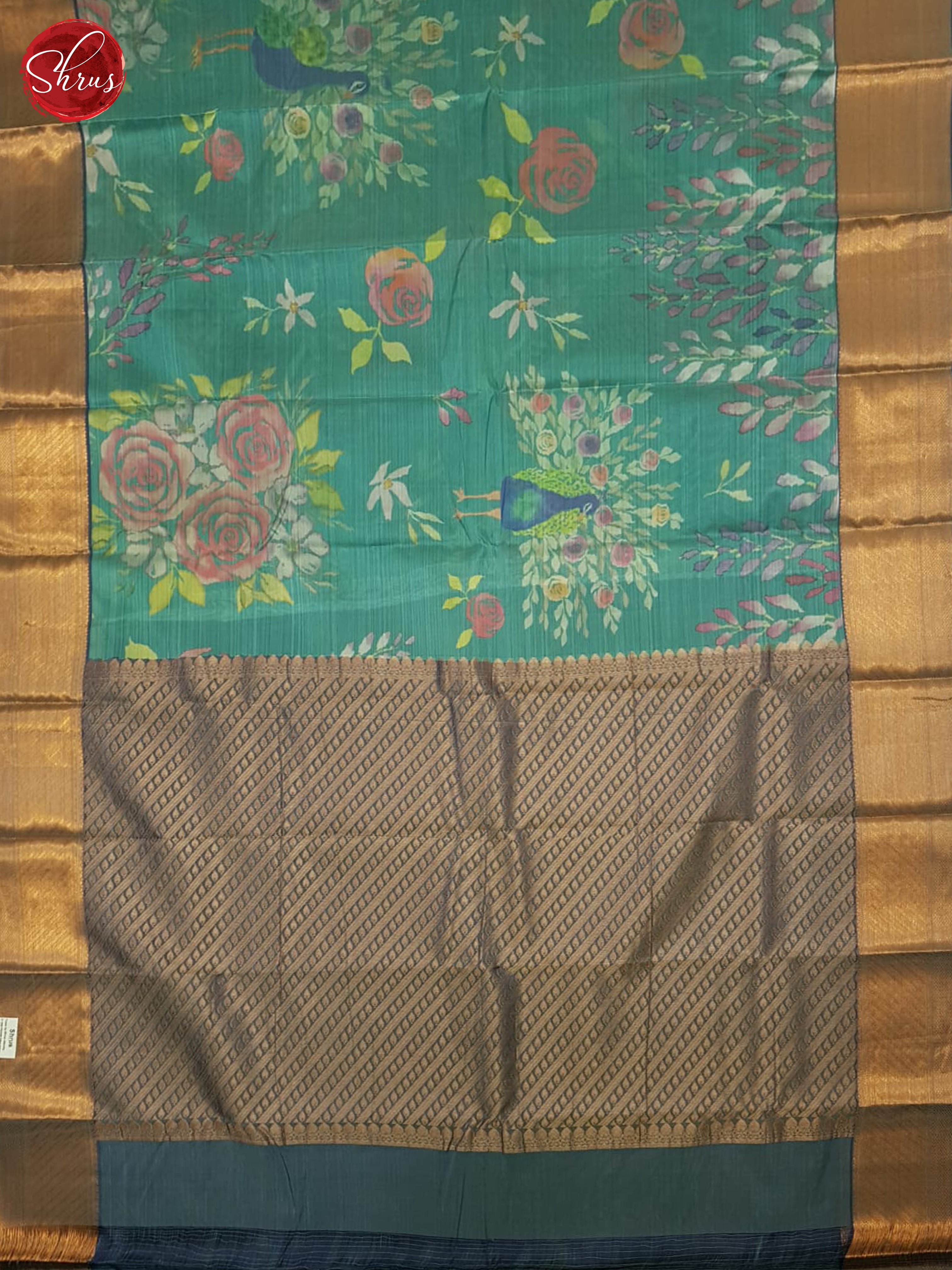 Teal Green And Blue- Kanchipuram half-pure Silk Saree - Shop on ShrusEternity.com