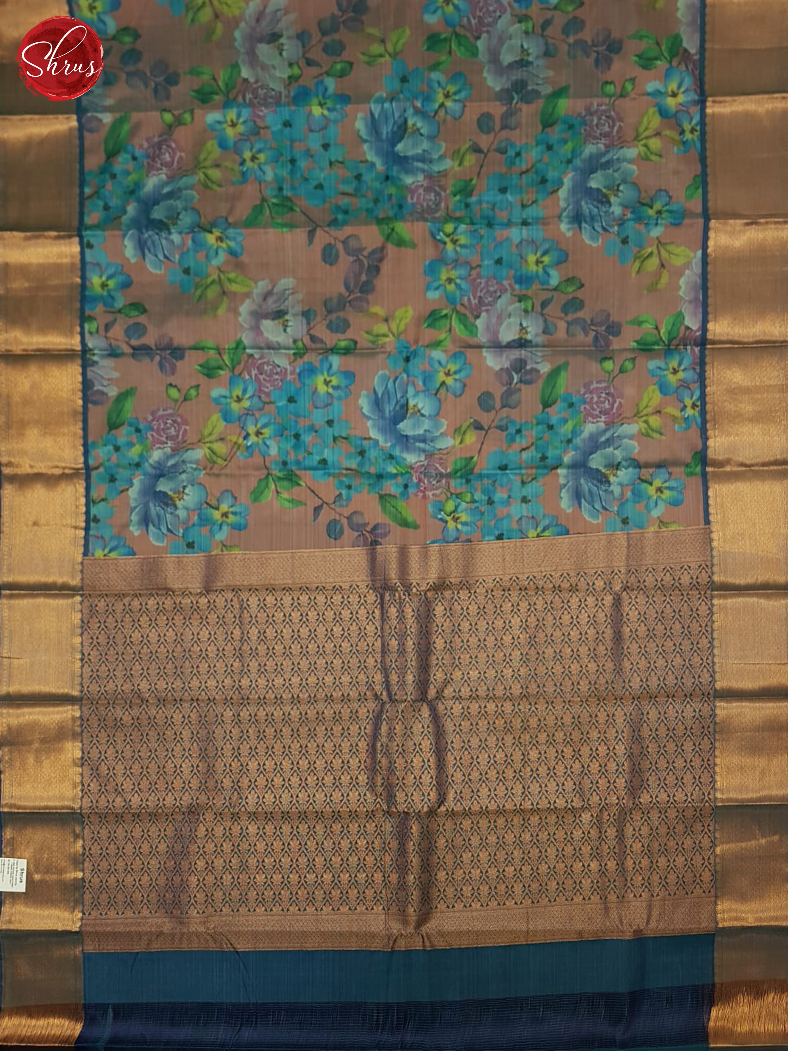 Brown And Blue- Kanchipuram half-pure Silk Saree - Shop on ShrusEternity.com