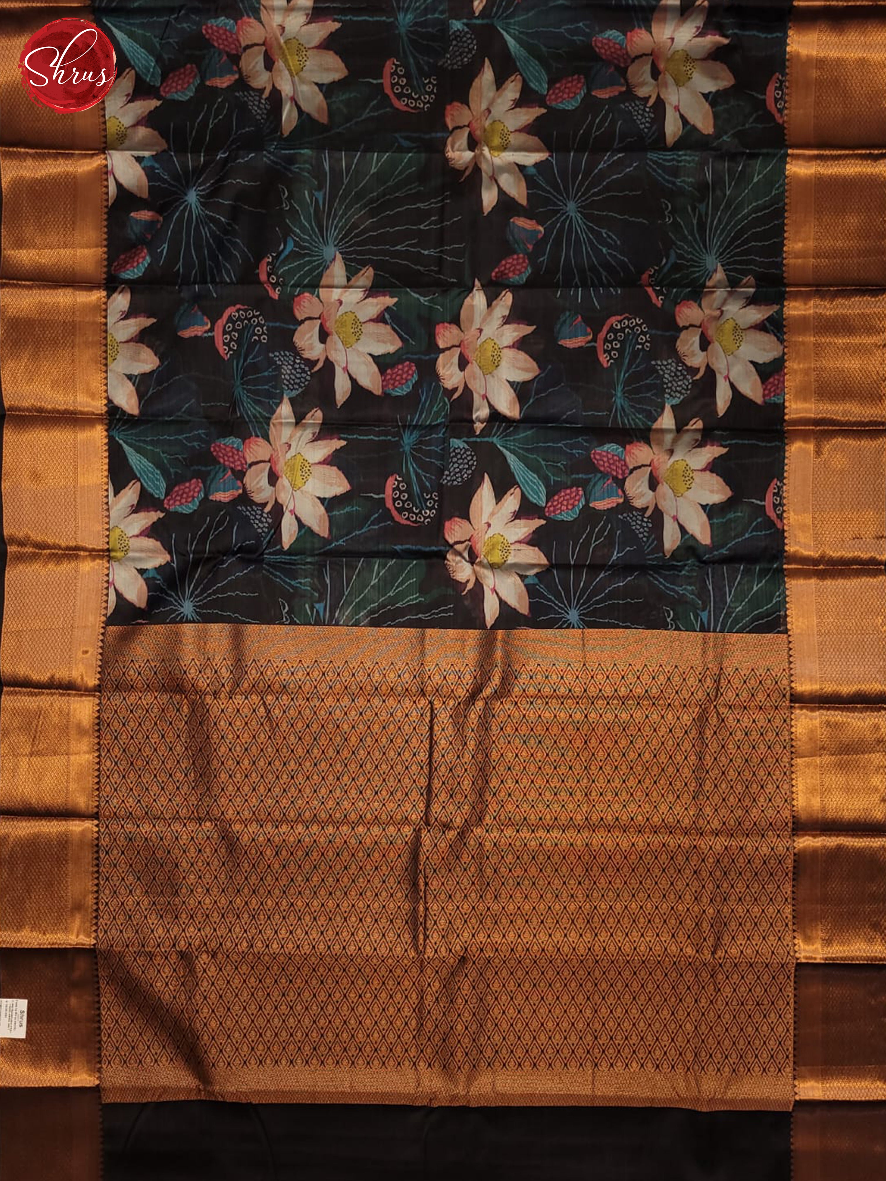 Black and blue- Kanchipuram half-pure Silk Saree - Shop on ShrusEternity.com