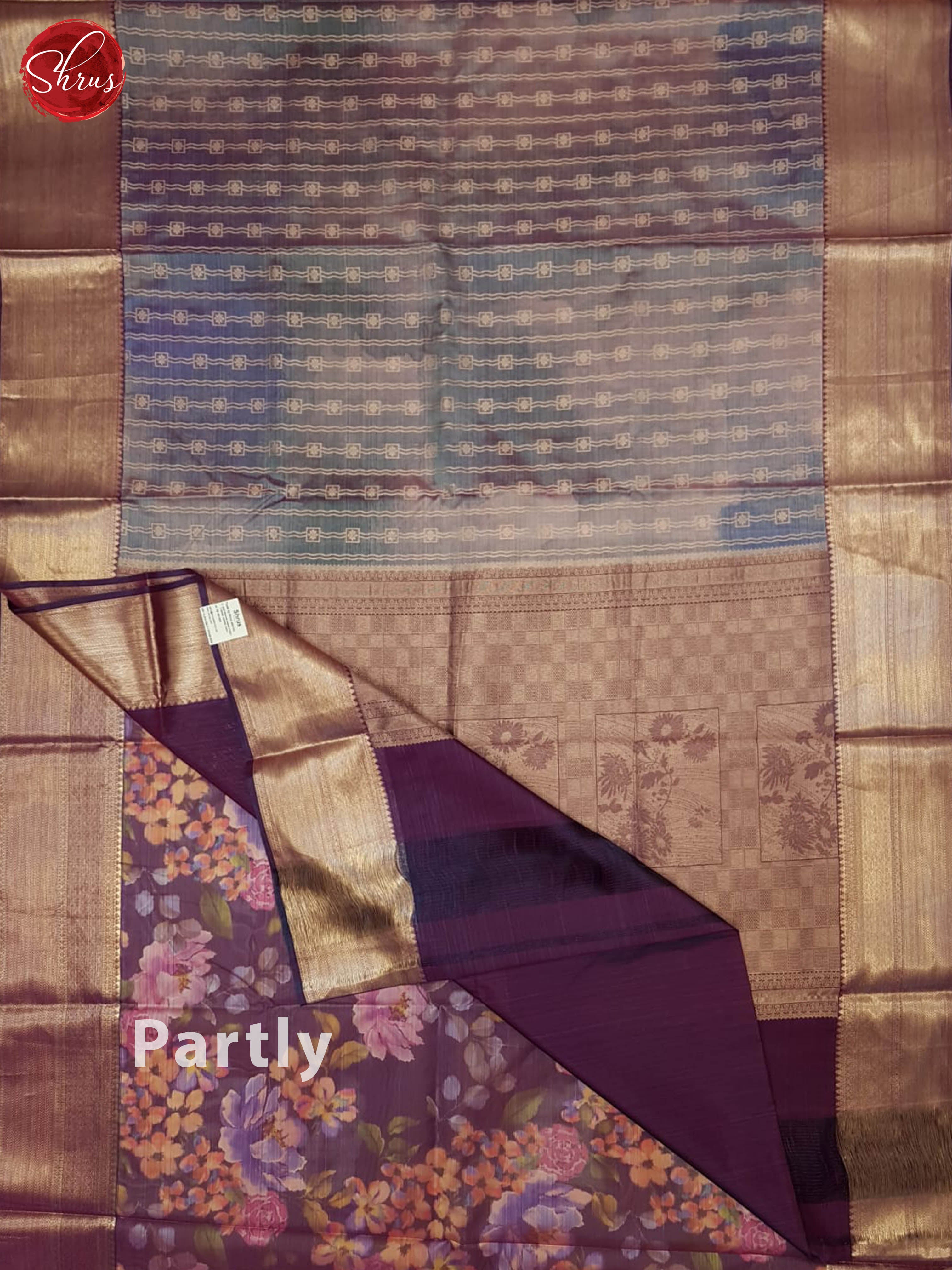 Blue And Wine- Kanchipuram Half-pure Silk Saree - Shop on ShrusEternity.com