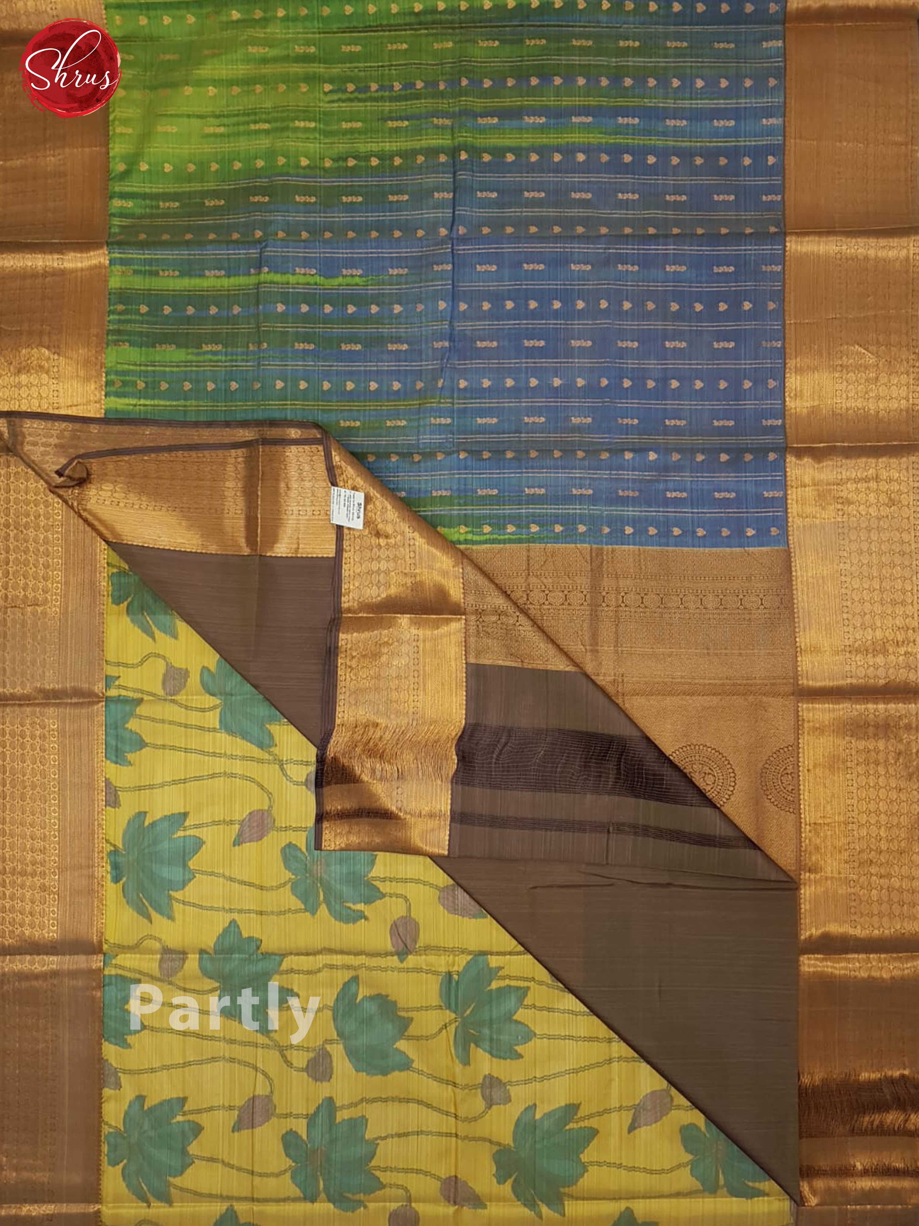 Blue And Brown- Kanchipuram half-pure Silk Saree - Shop on ShrusEternity.com