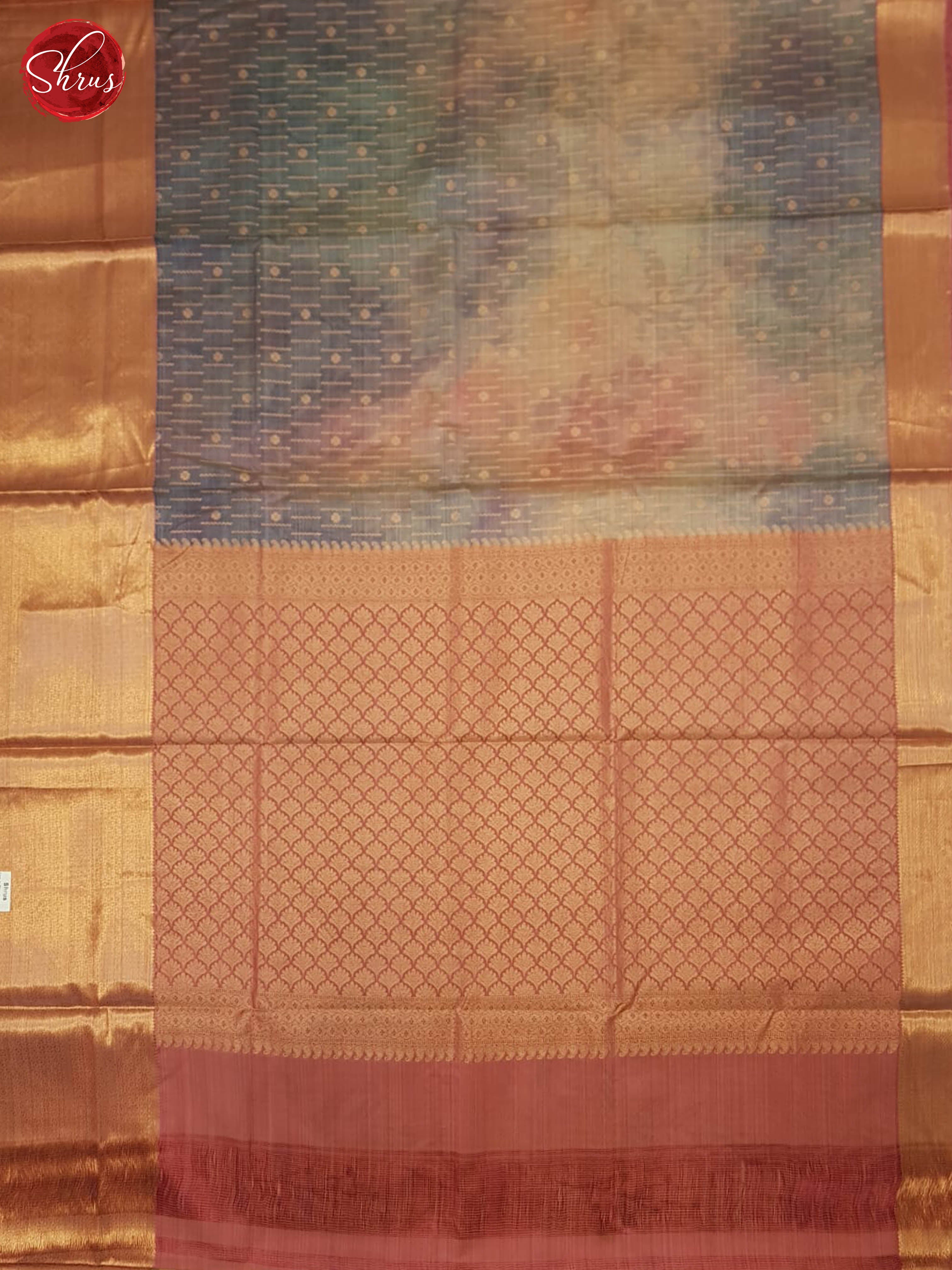Bluish Grey And Dusty Pink- Kanchipuram Half-pure Silk saree - Shop on ShrusEternity.com