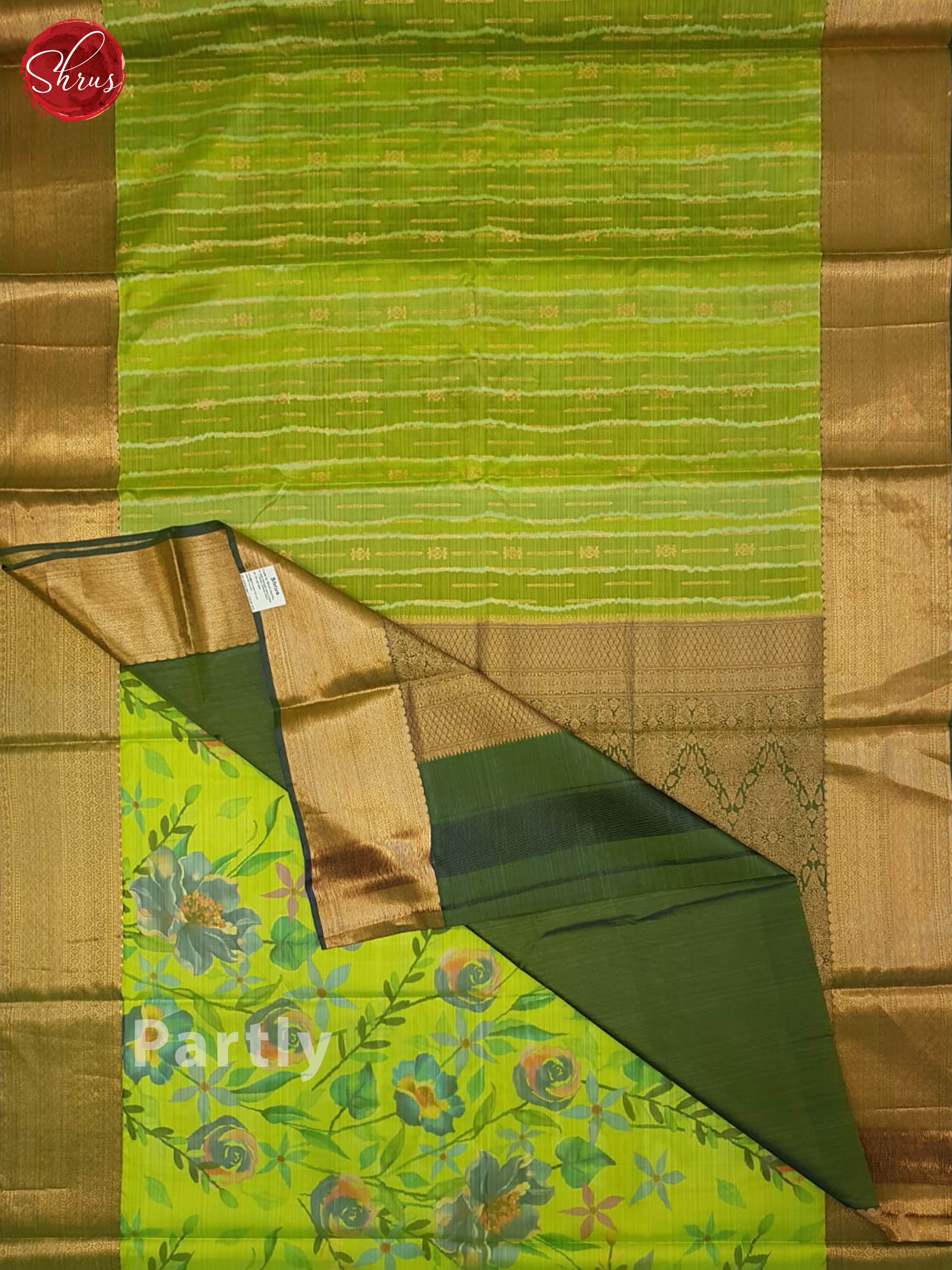 Light Green & Green - Kanchipuram Half-Pure Silk Saree - Shop on ShrusEternity.com