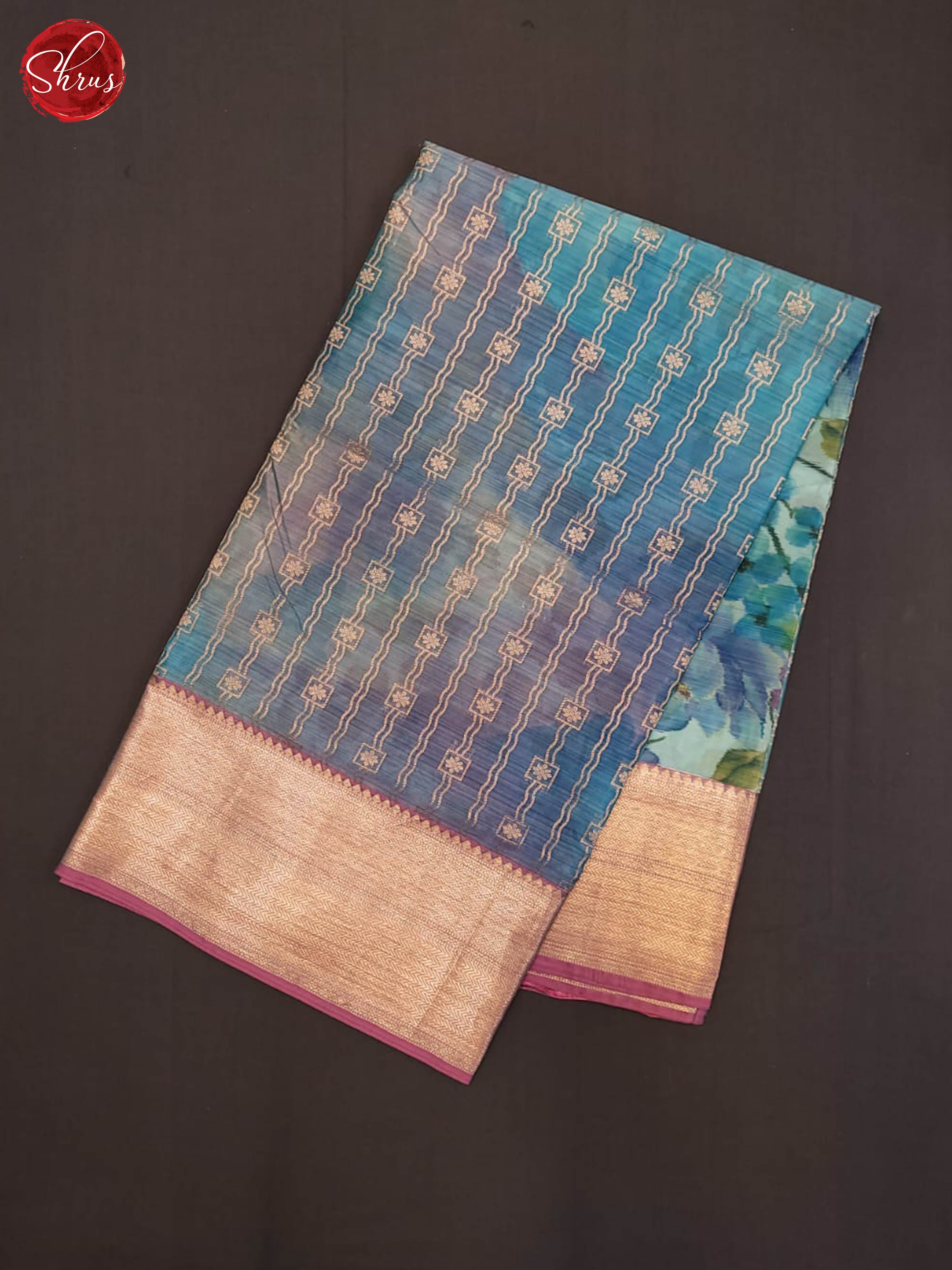 Blue and lavender-Kanchipuram half-pure Silk Saree - Shop on ShrusEternity.com