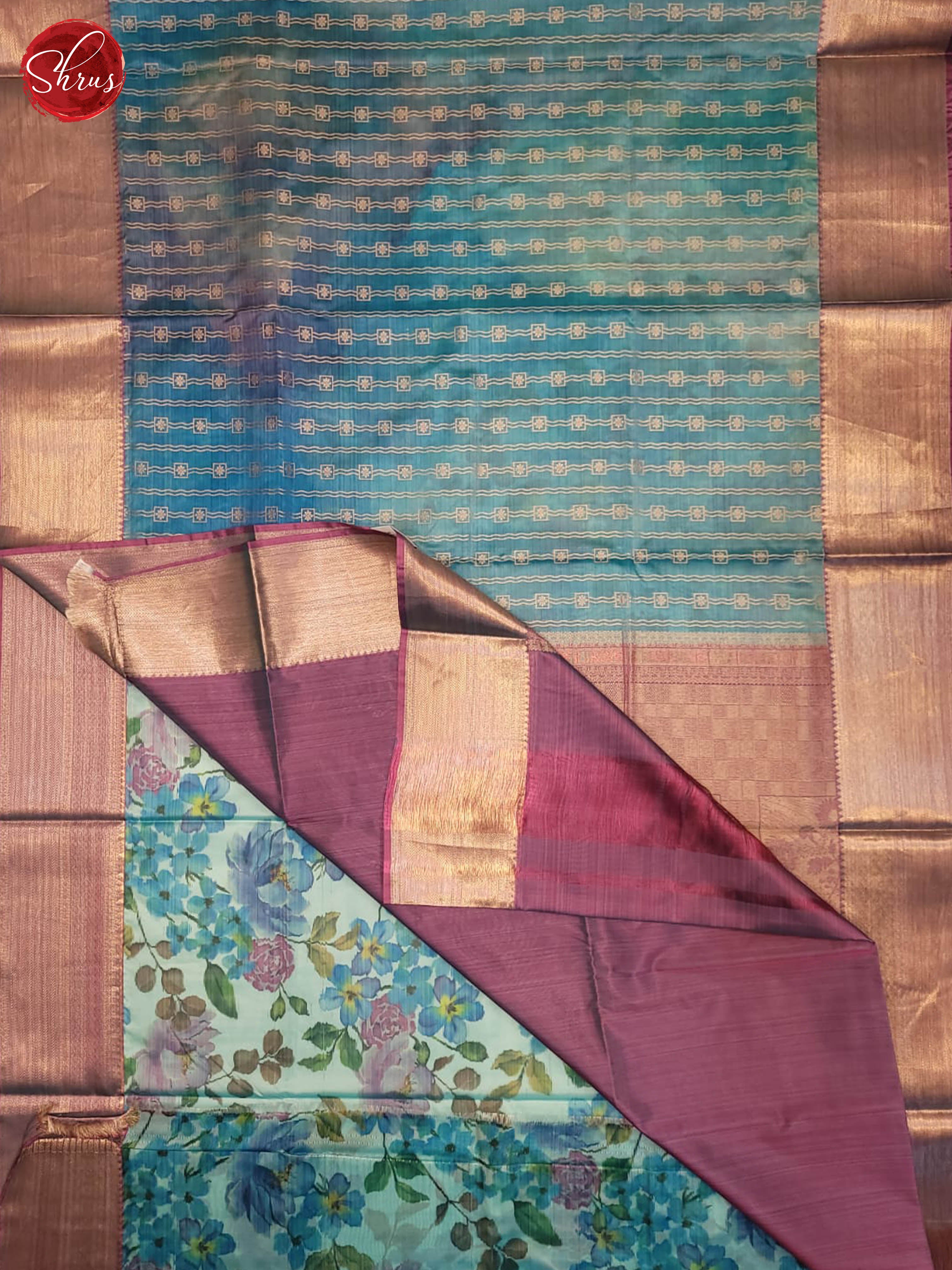 Blue and lavender-Kanchipuram half-pure Silk Saree - Shop on ShrusEternity.com