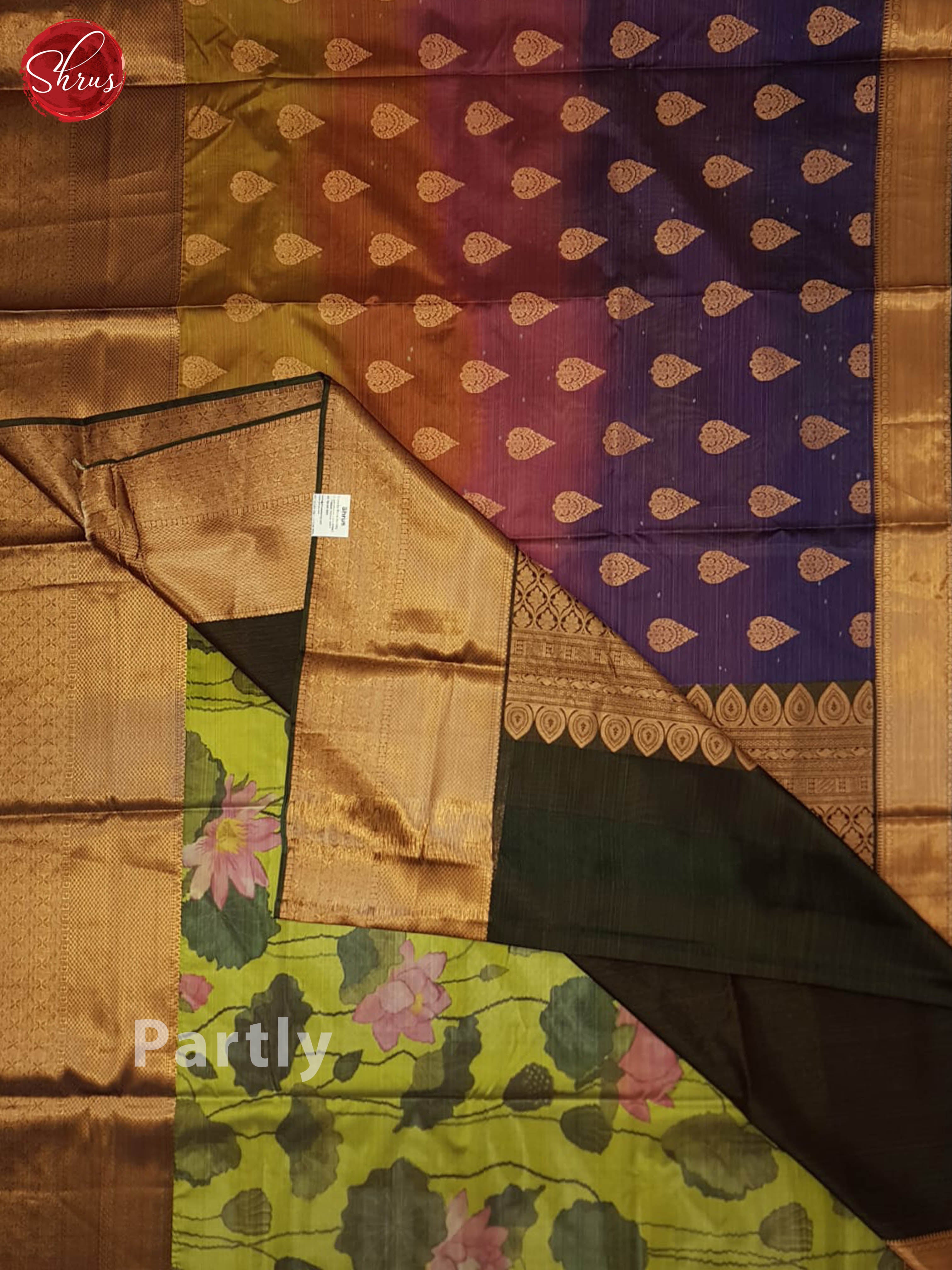 Multi And Green- Kanchipuram half-pure Silk saree - Shop on ShrusEternity.com