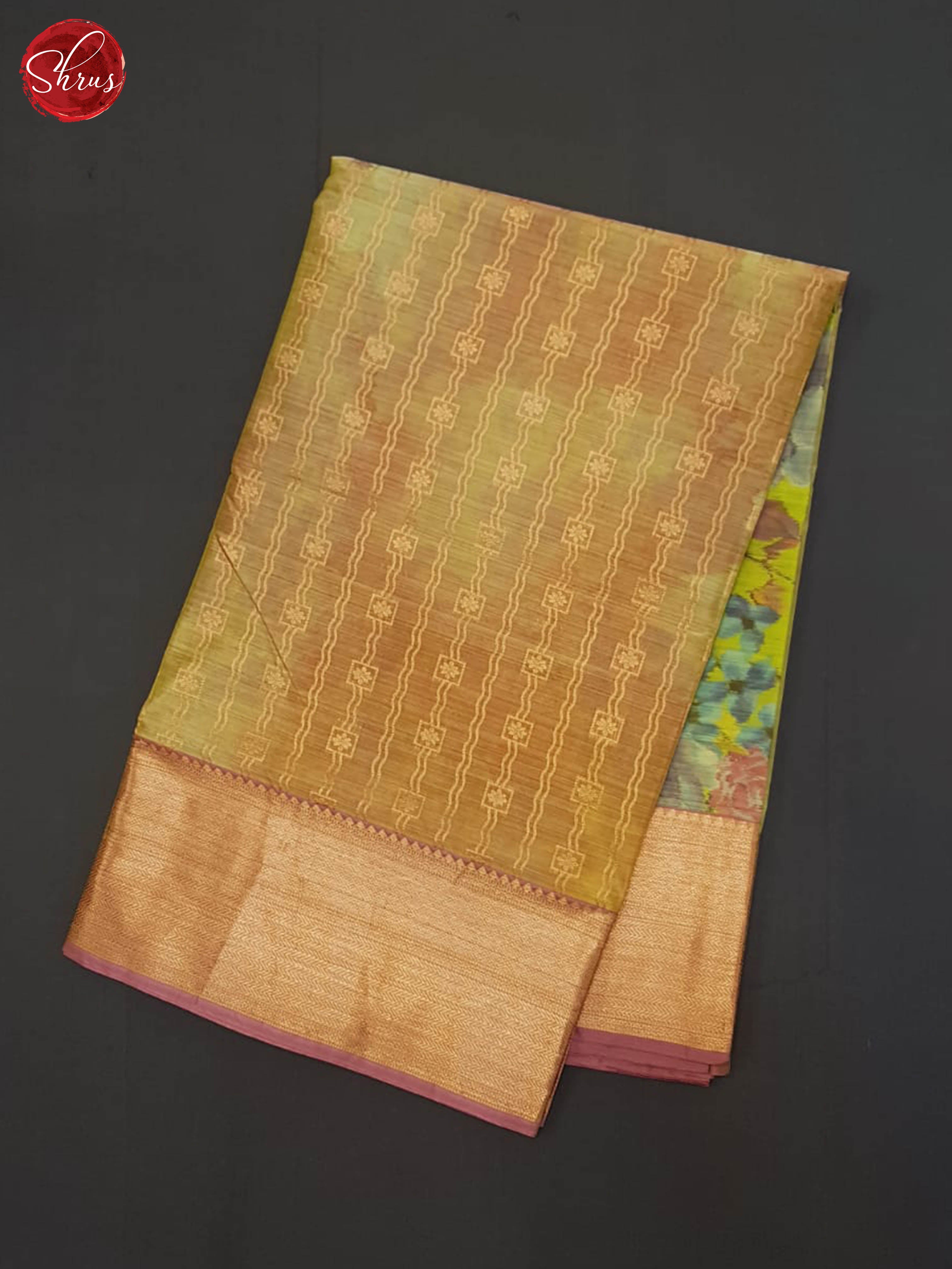 Green And Dusty Pink- Kanchipuram Half-pure silk saree - Shop on ShrusEternity.com