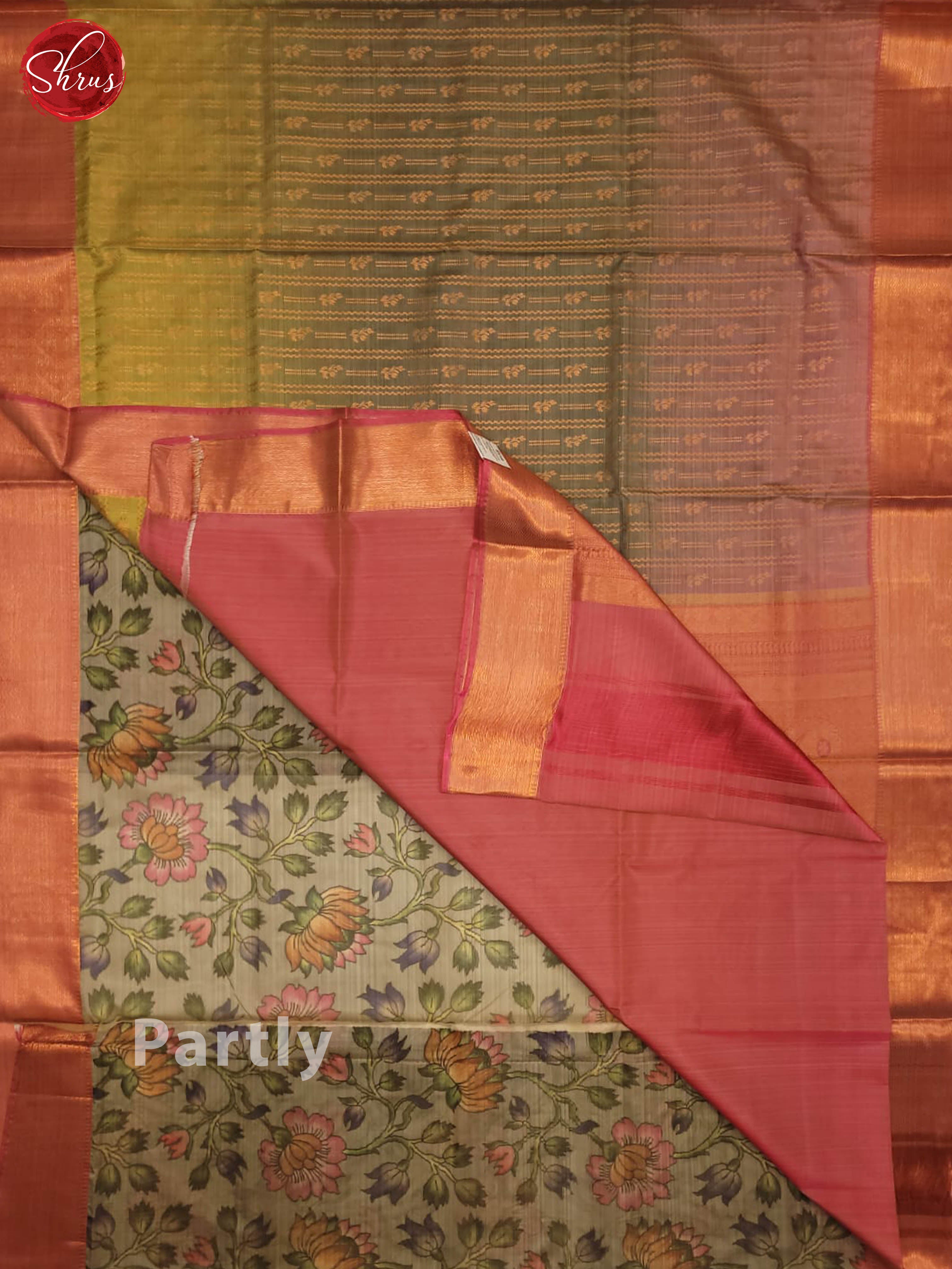 Green and pink- Kanchipuram Half-pure Silk Saree - Shop on ShrusEternity.com