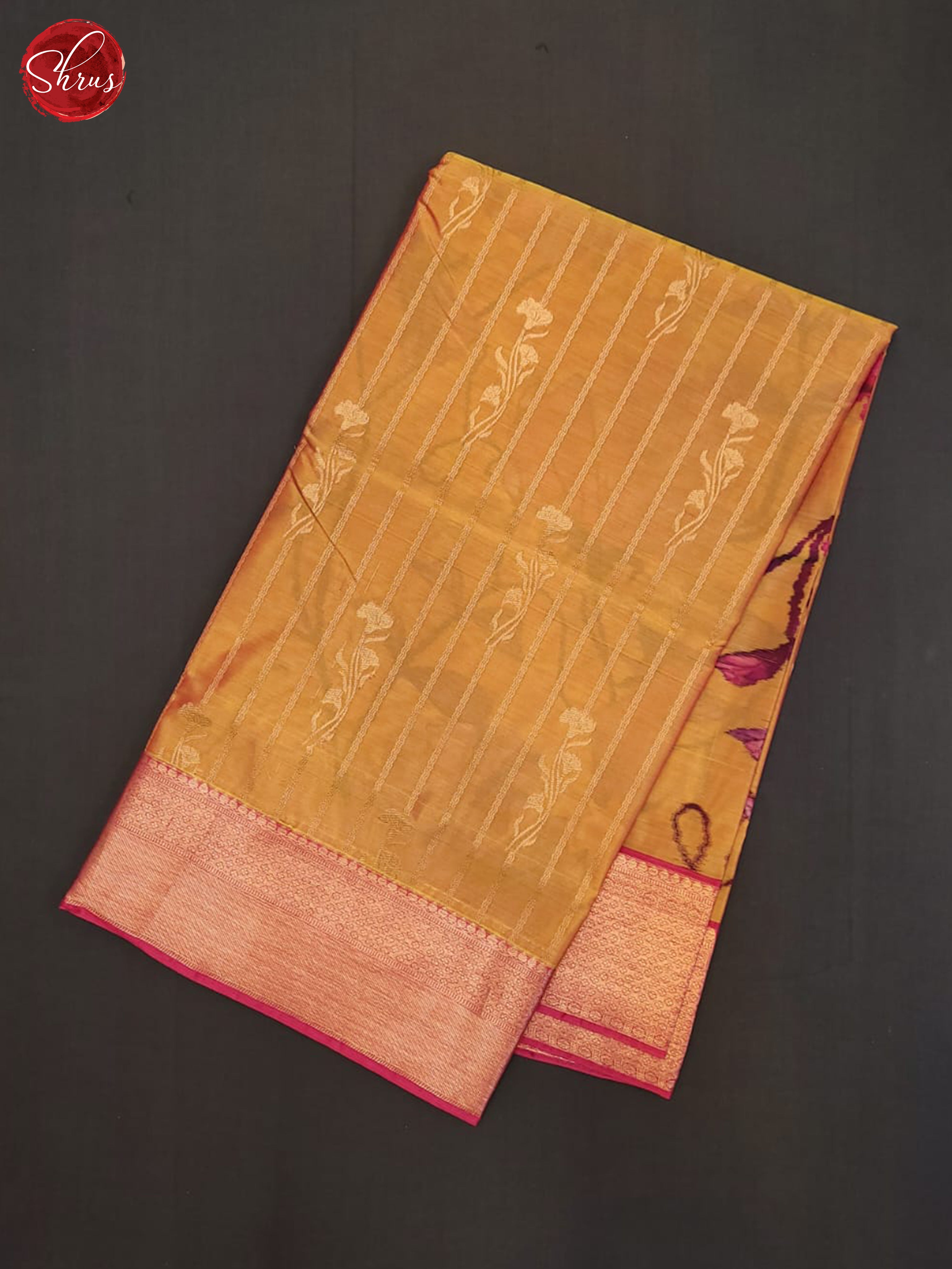 mustard and pink- kanchipuram half-pure Silk Saree - Shop on ShrusEternity.com