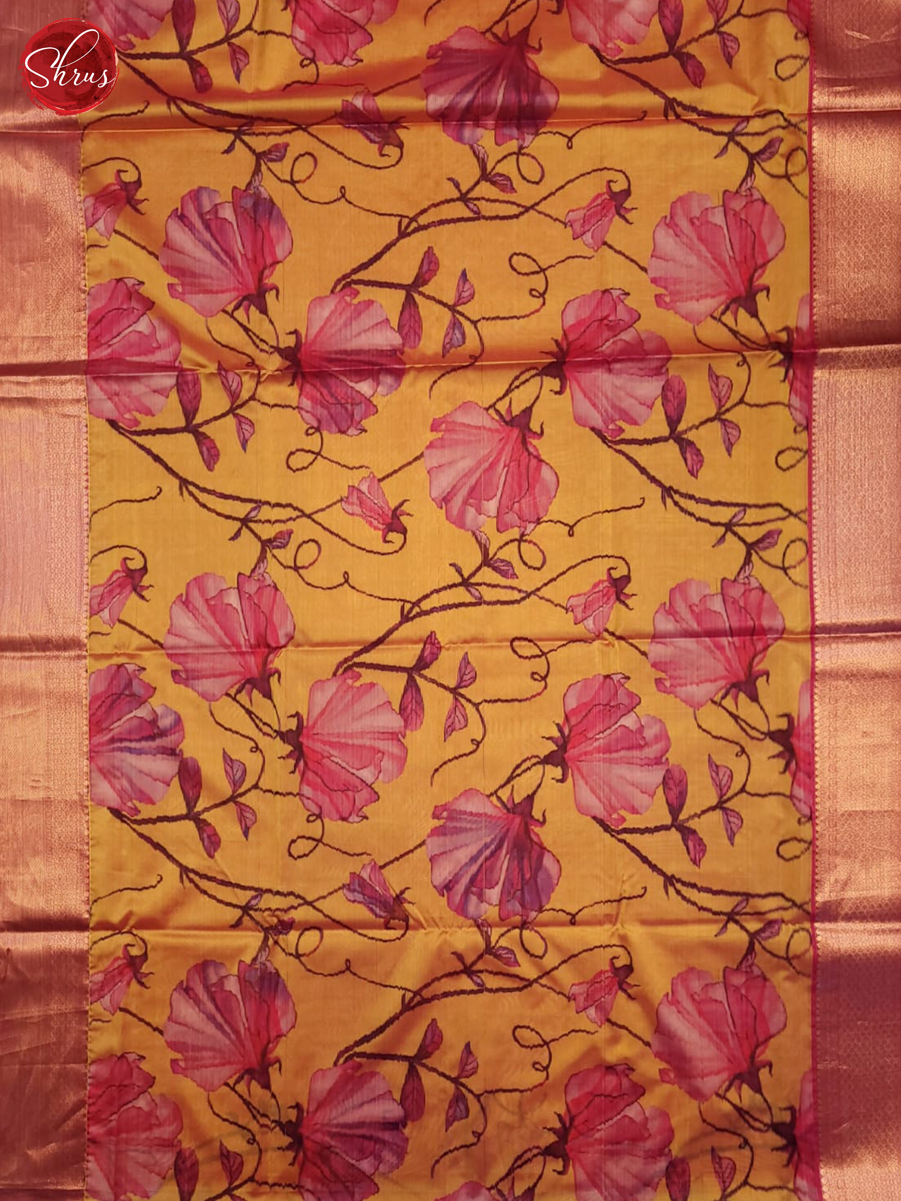 mustard and pink- kanchipuram half-pure Silk Saree - Shop on ShrusEternity.com