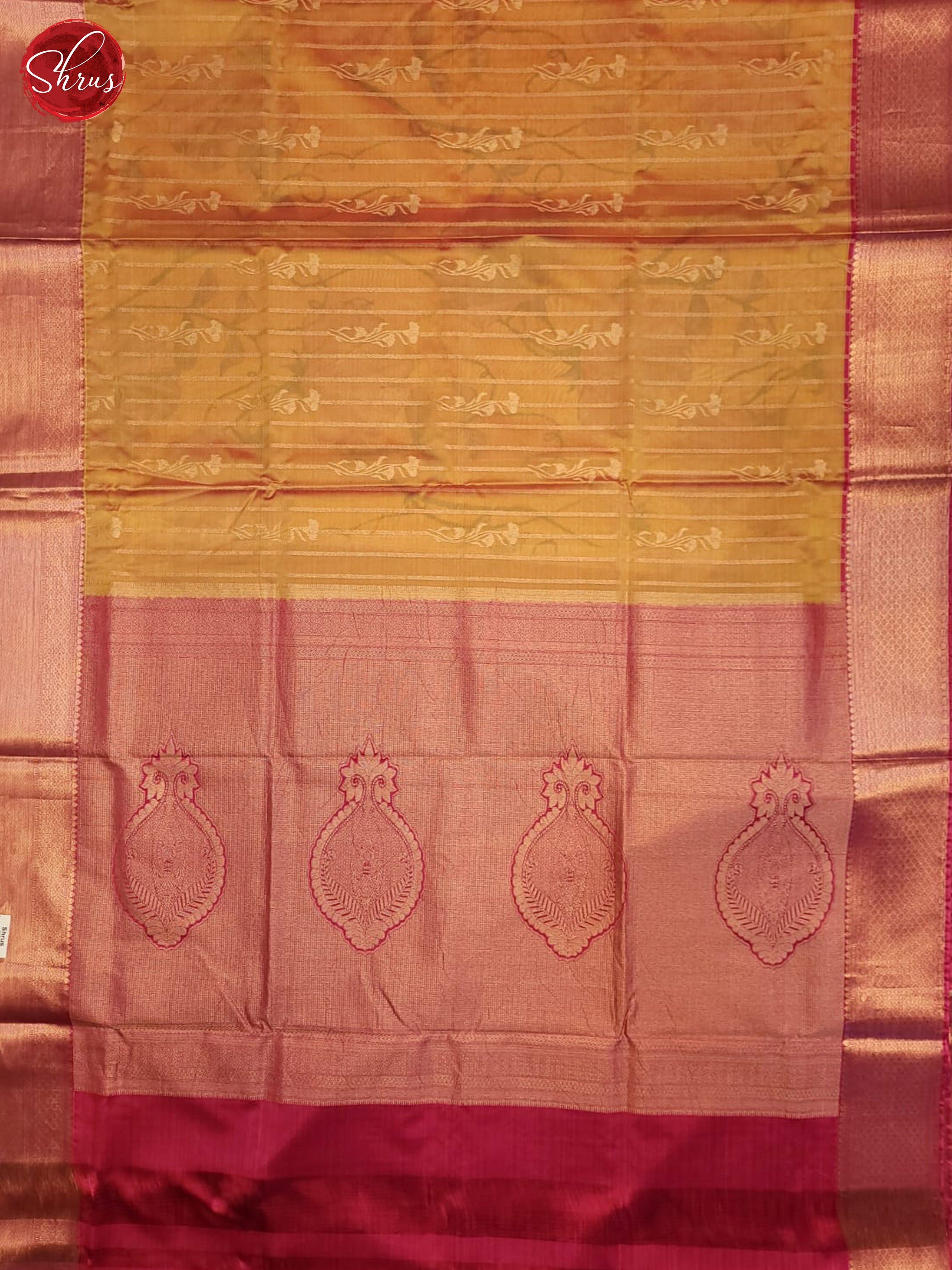 mustard and pink- kanchipuram half-pure Silk Saree - Shop on ShrusEternity.com