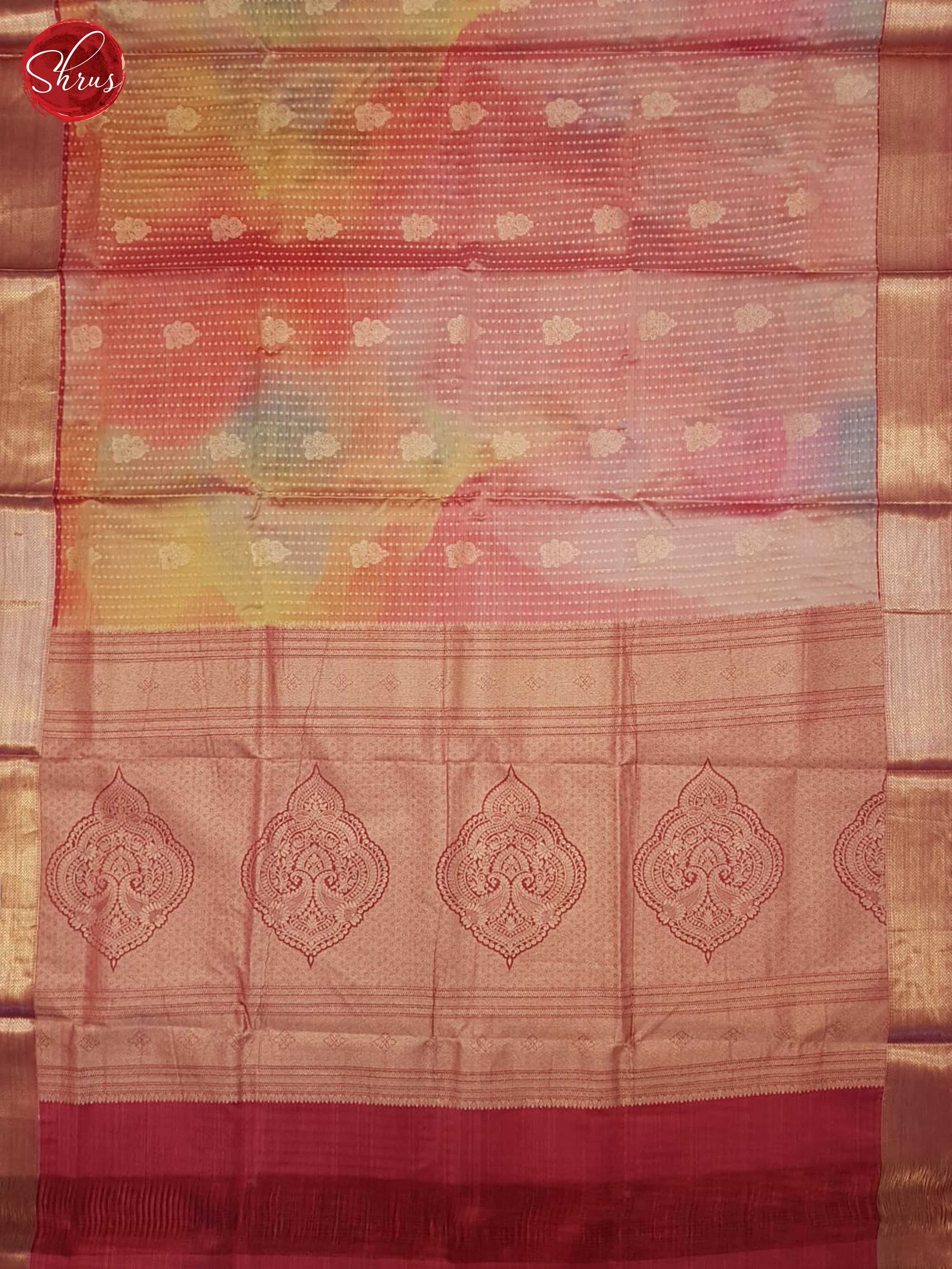 Multi Pink And Yellow- Kanchipuram half- Pure Silk Saree - Shop on ShrusEternity.com