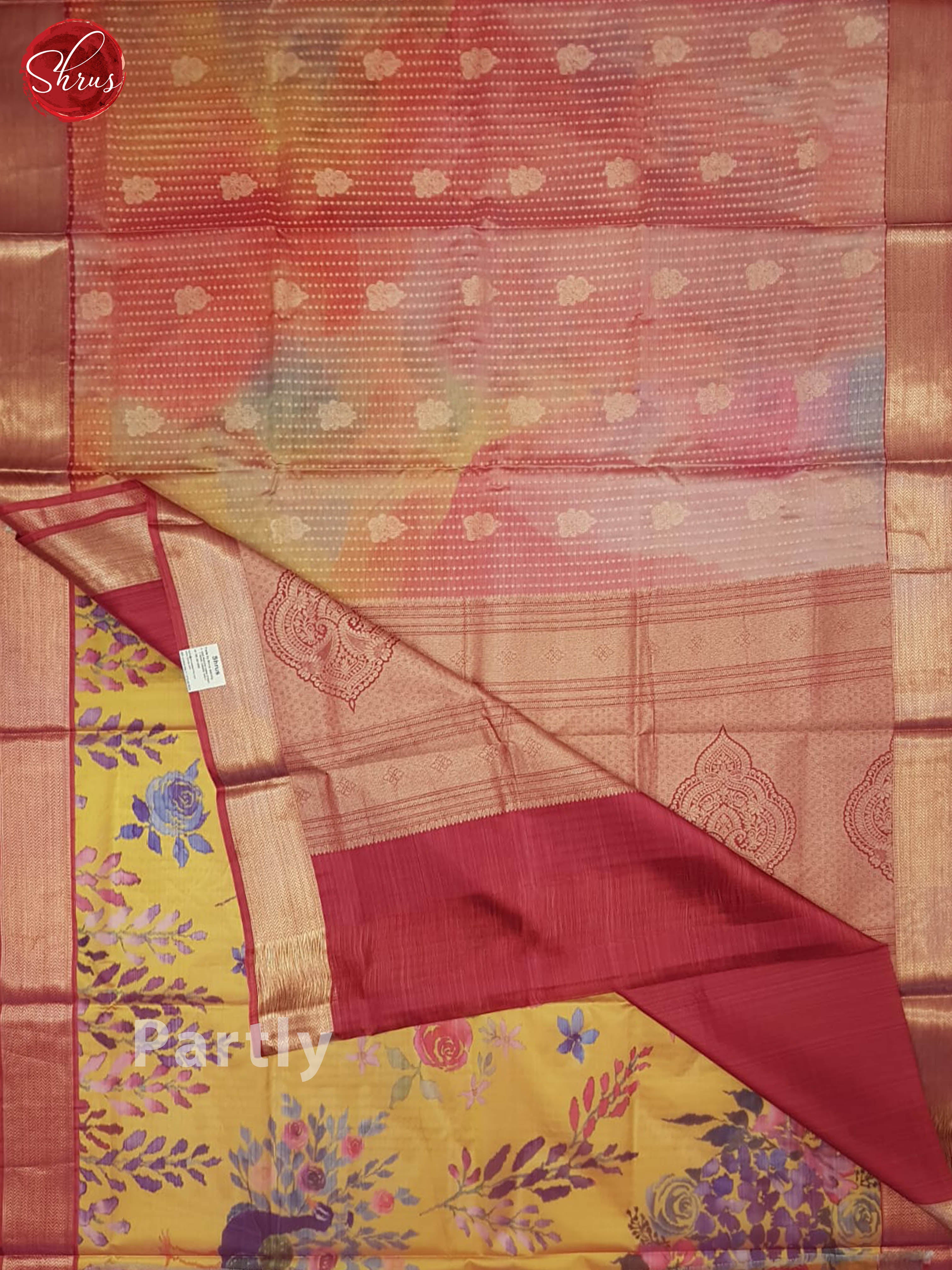 Multi Pink And Yellow- Kanchipuram half- Pure Silk Saree - Shop on ShrusEternity.com