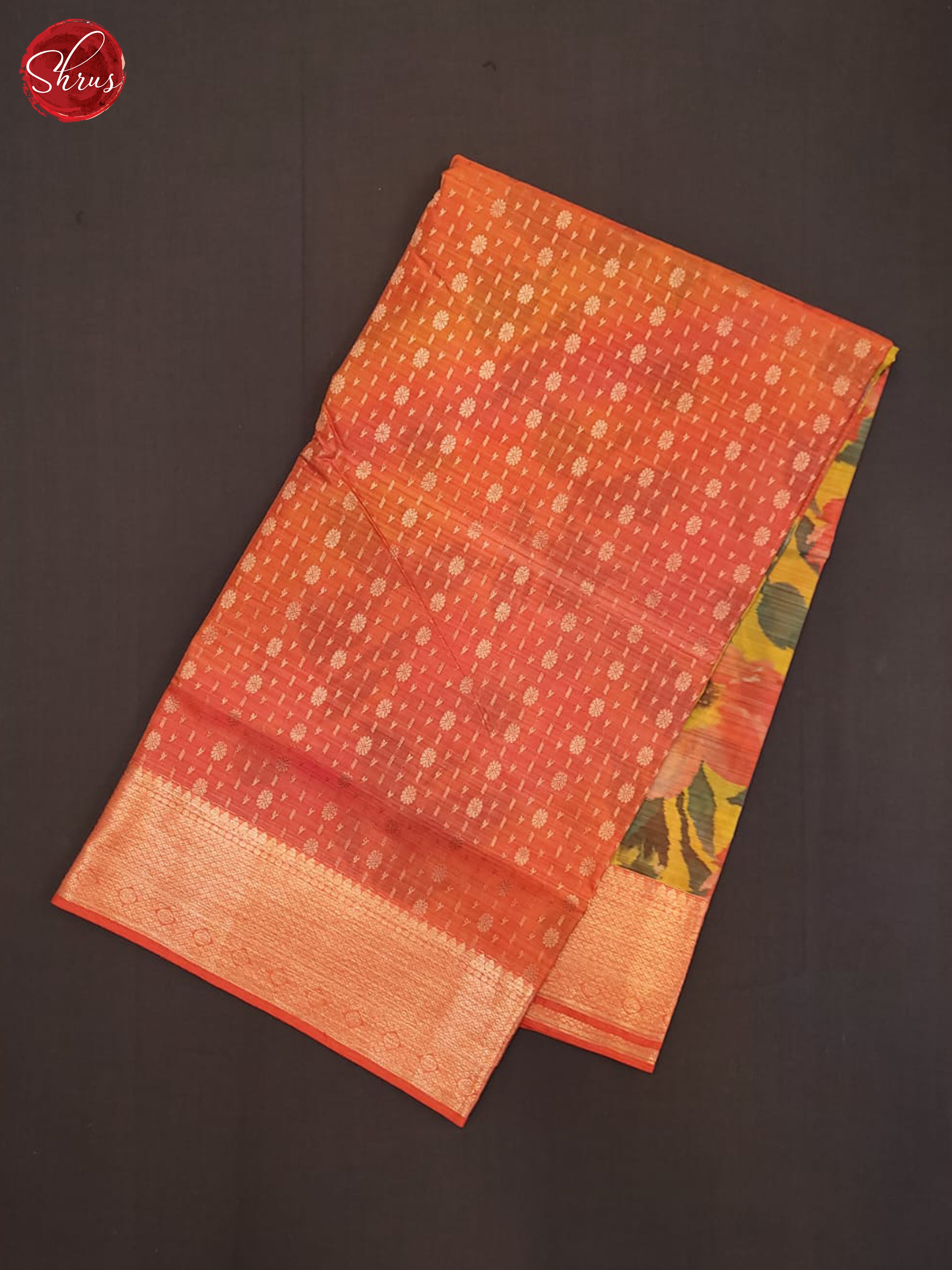 orange and green- kanchipuram Half-pure Silk saree - Shop on ShrusEternity.com