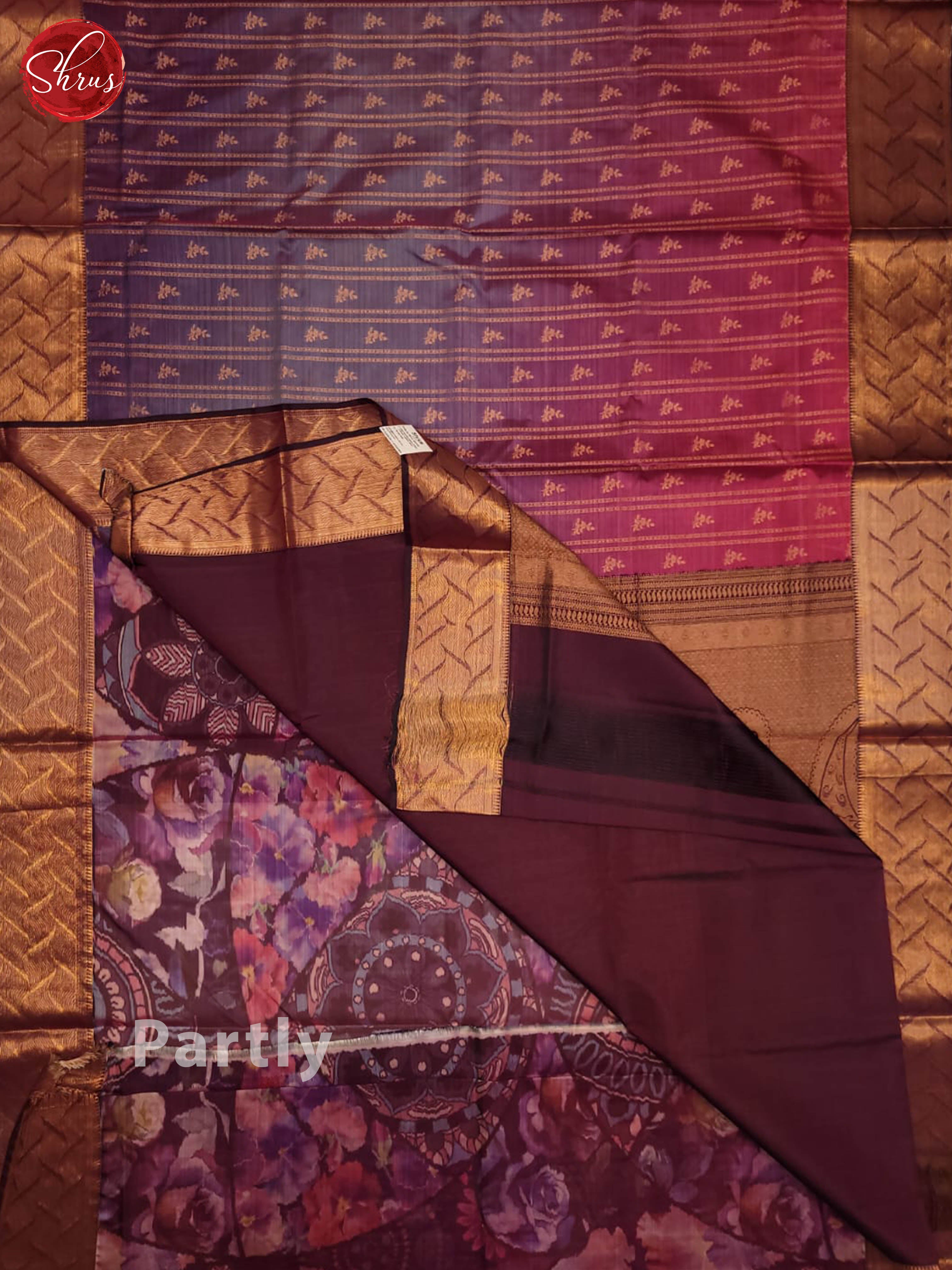 lavander and wine- Kanchipuram half-pure Silk Saree - Shop on ShrusEternity.com