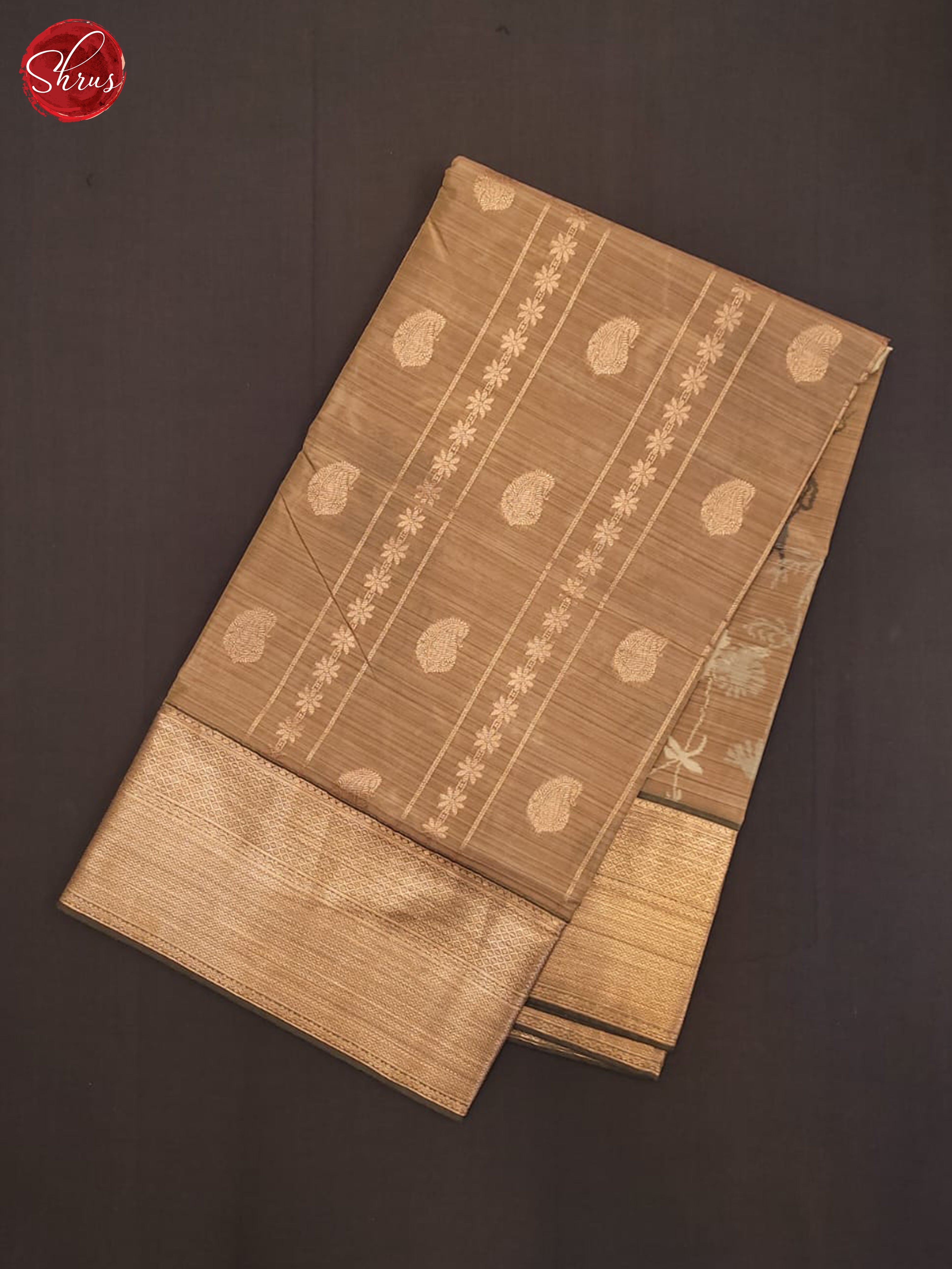 Beige and Grey- Kanchipuram half-pure silk saree - Shop on ShrusEternity.com