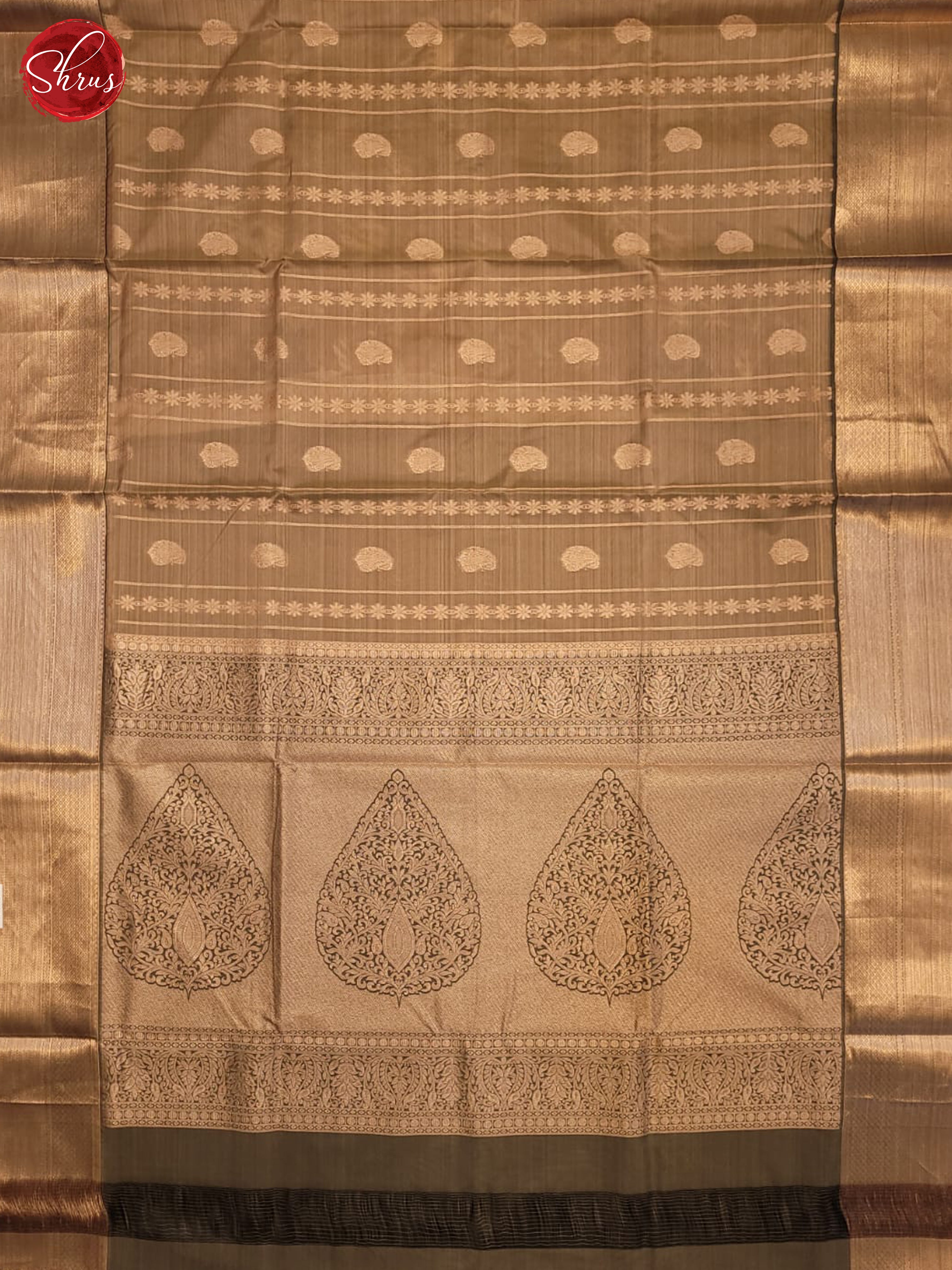 Beige and Grey- Kanchipuram half-pure silk saree - Shop on ShrusEternity.com