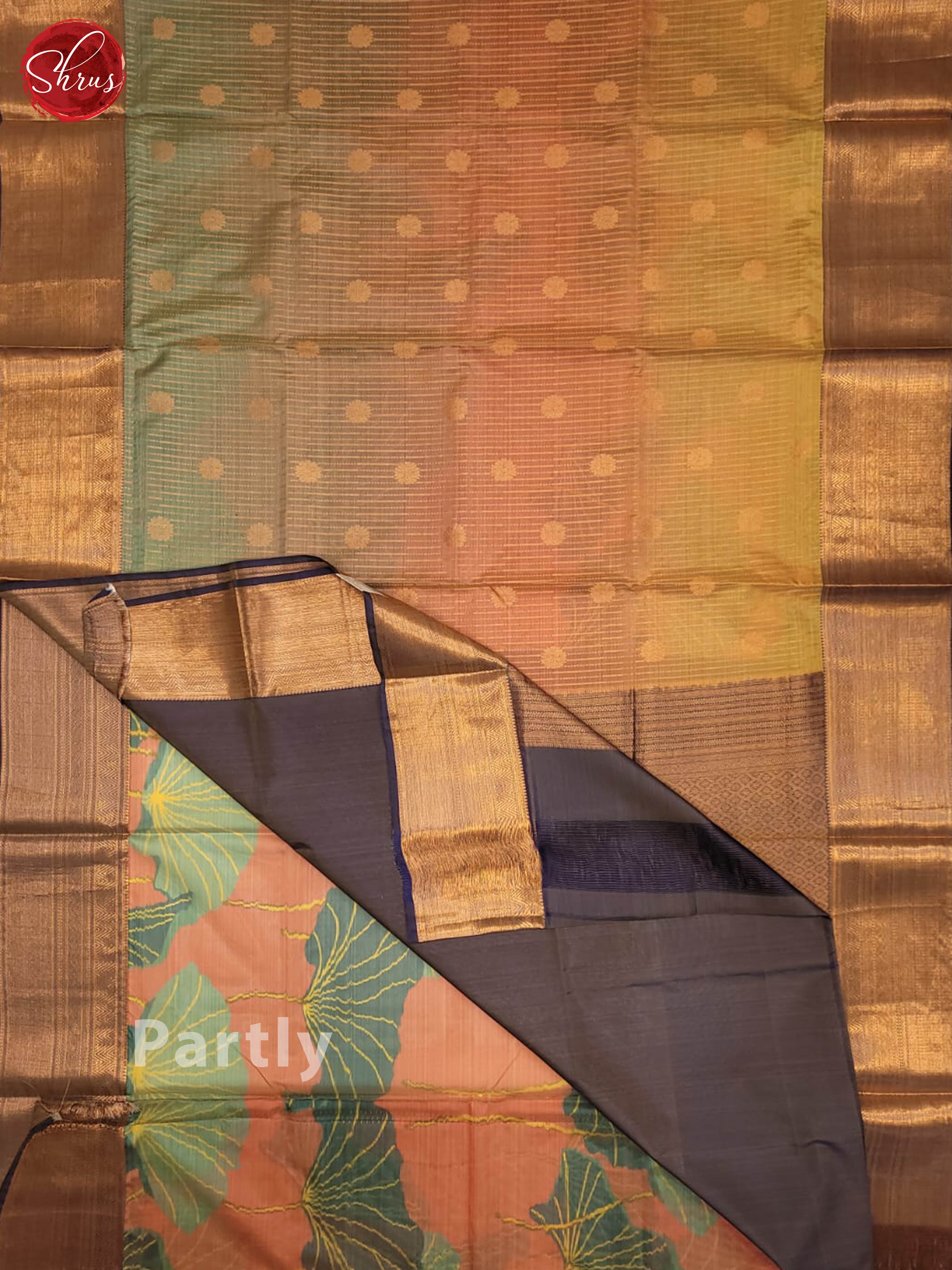 Peach & Bluish Grey - Kanchipuram Half-Pure - Shop on ShrusEternity.com